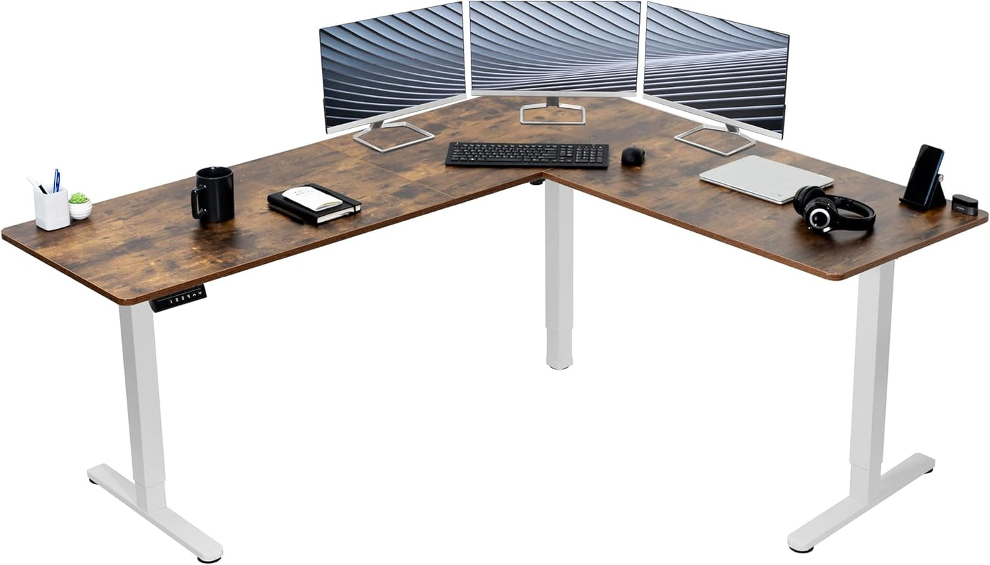 VIVO Electric Corner L-Shaped 63 x 55 in Standing Desk, Memory Height Adjustment, Black Top Black Frame, DESK-E3CTB