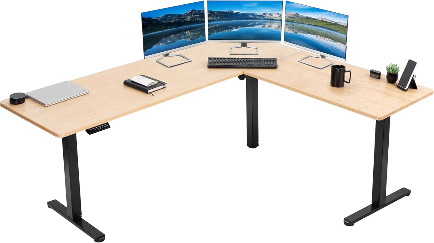 VIVO Electric Corner L-Shaped 63 x 55 in Standing Desk, Memory Height Adjustment, Black Top Black Frame, DESK-E3CTB