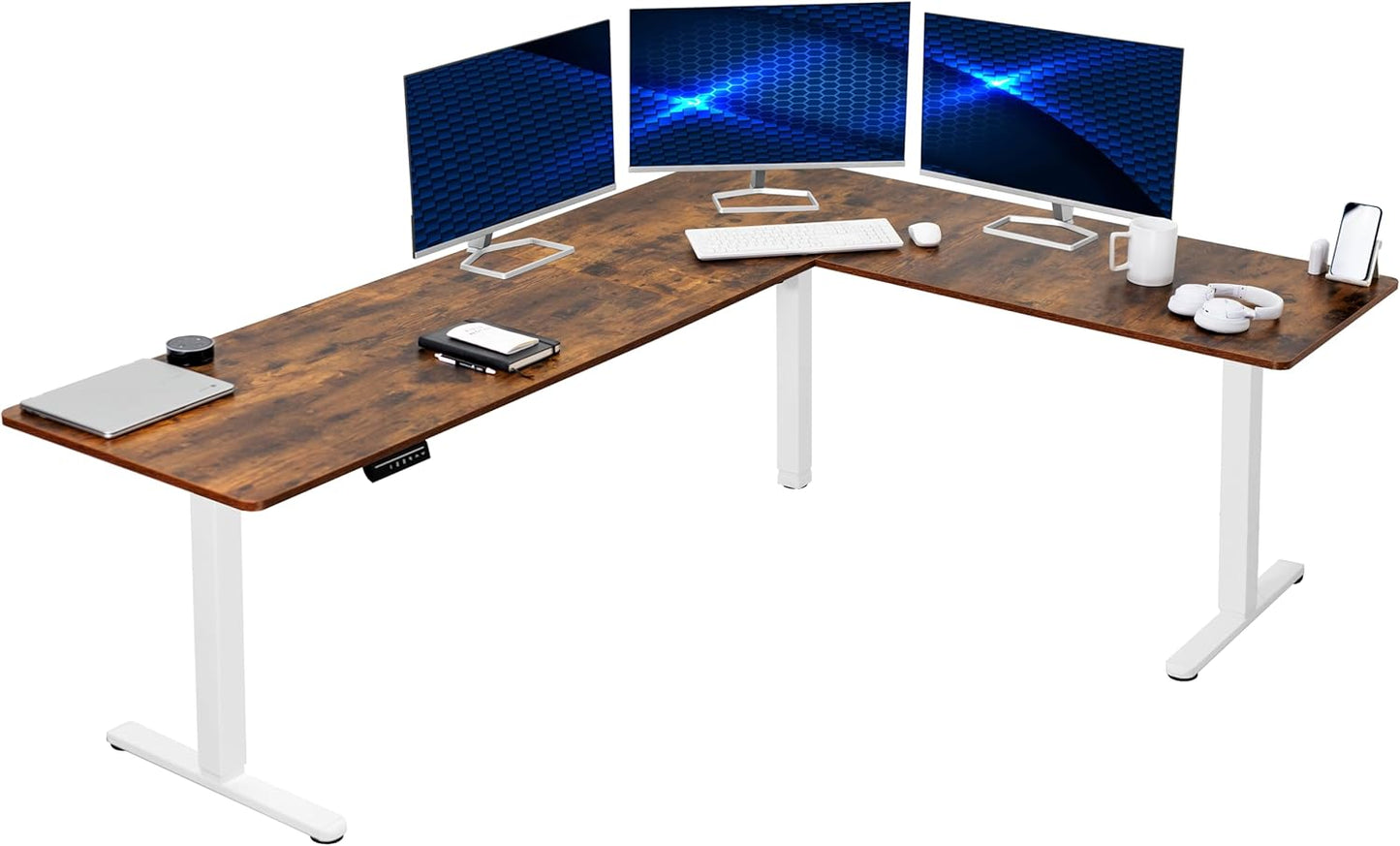 VIVO Electric Corner L-Shaped 63 x 55 in Standing Desk, Memory Height Adjustment, Black Top Black Frame, DESK-E3CTB