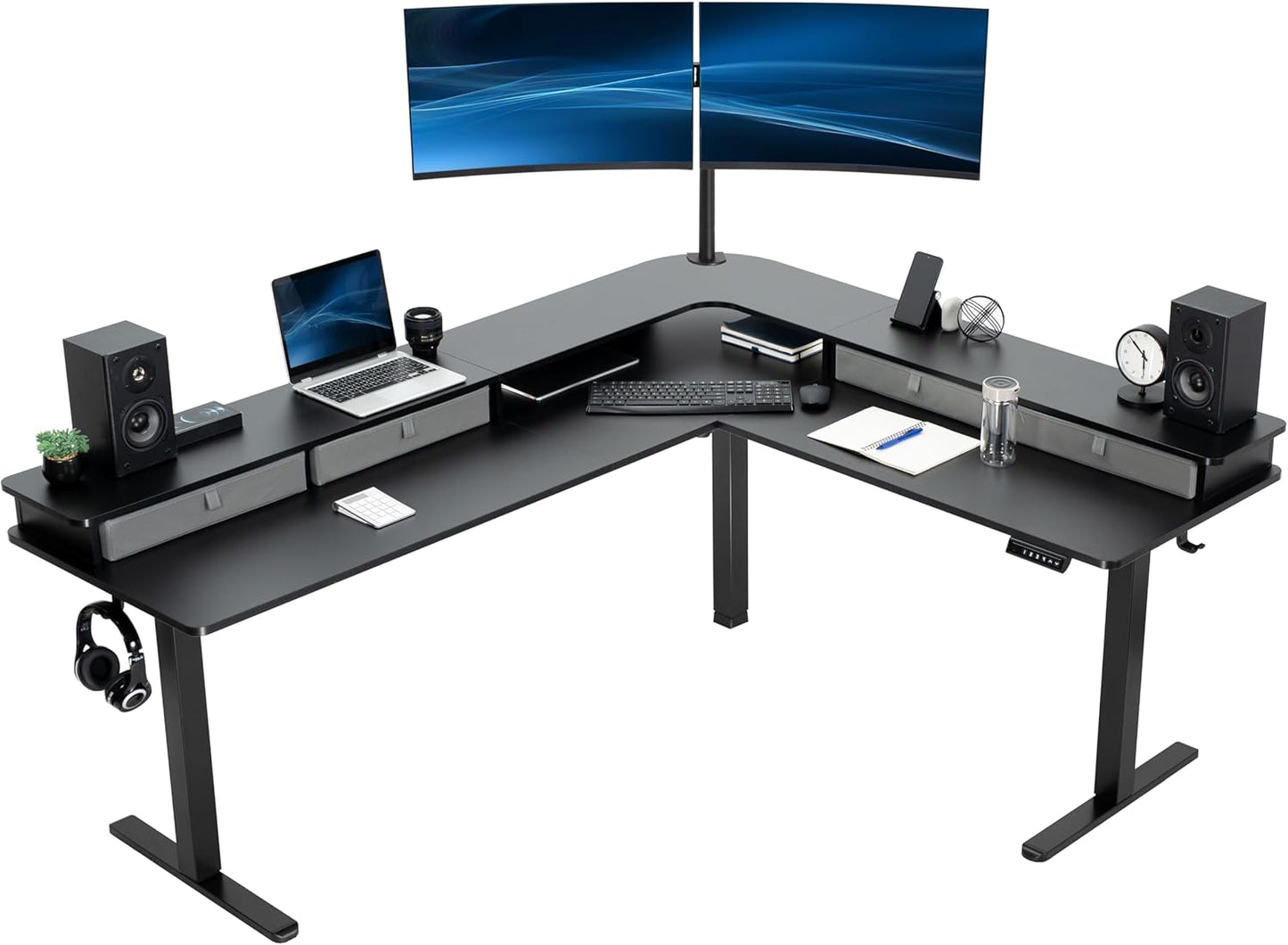 VIVO Electric Corner L-Shaped 63 x 55 in Standing Desk, Memory Height Adjustment, Black Top Black Frame, DESK-E3CTB
