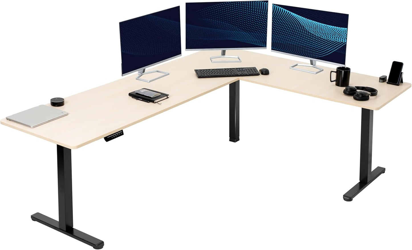 VIVO Electric Corner L-Shaped 63 x 55 in Standing Desk, Memory Height Adjustment, Black Top Black Frame, DESK-E3CTB