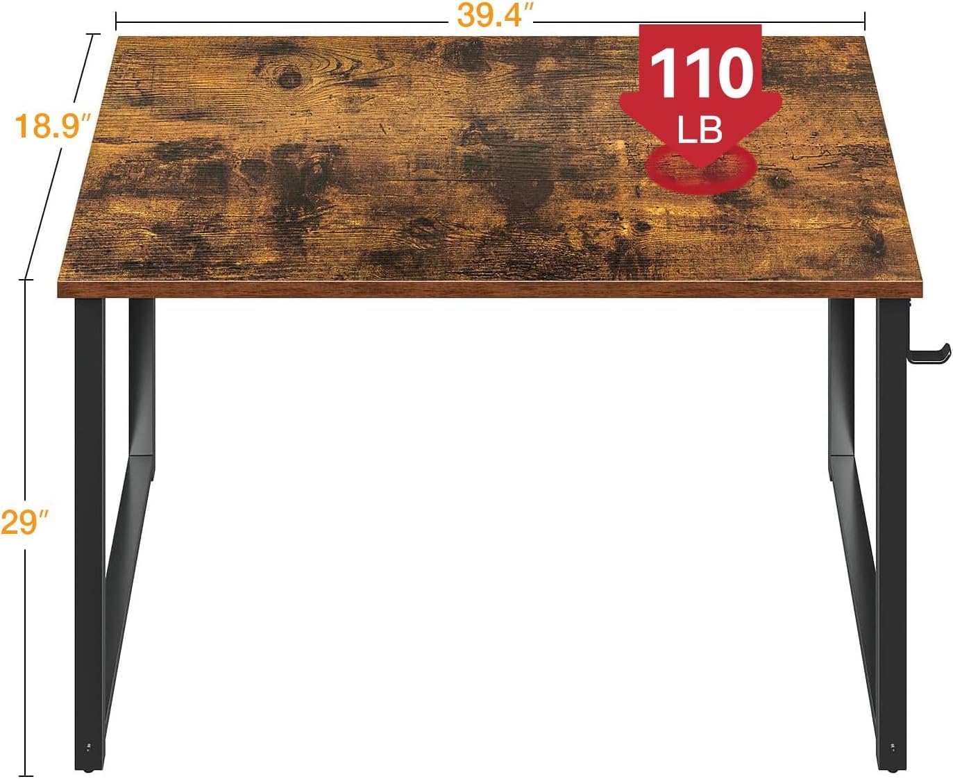 ODK 40" Computer Desk for Home Office, Office Table for Small Spaces, Writing Desk with Headphone Hooks, Vintage