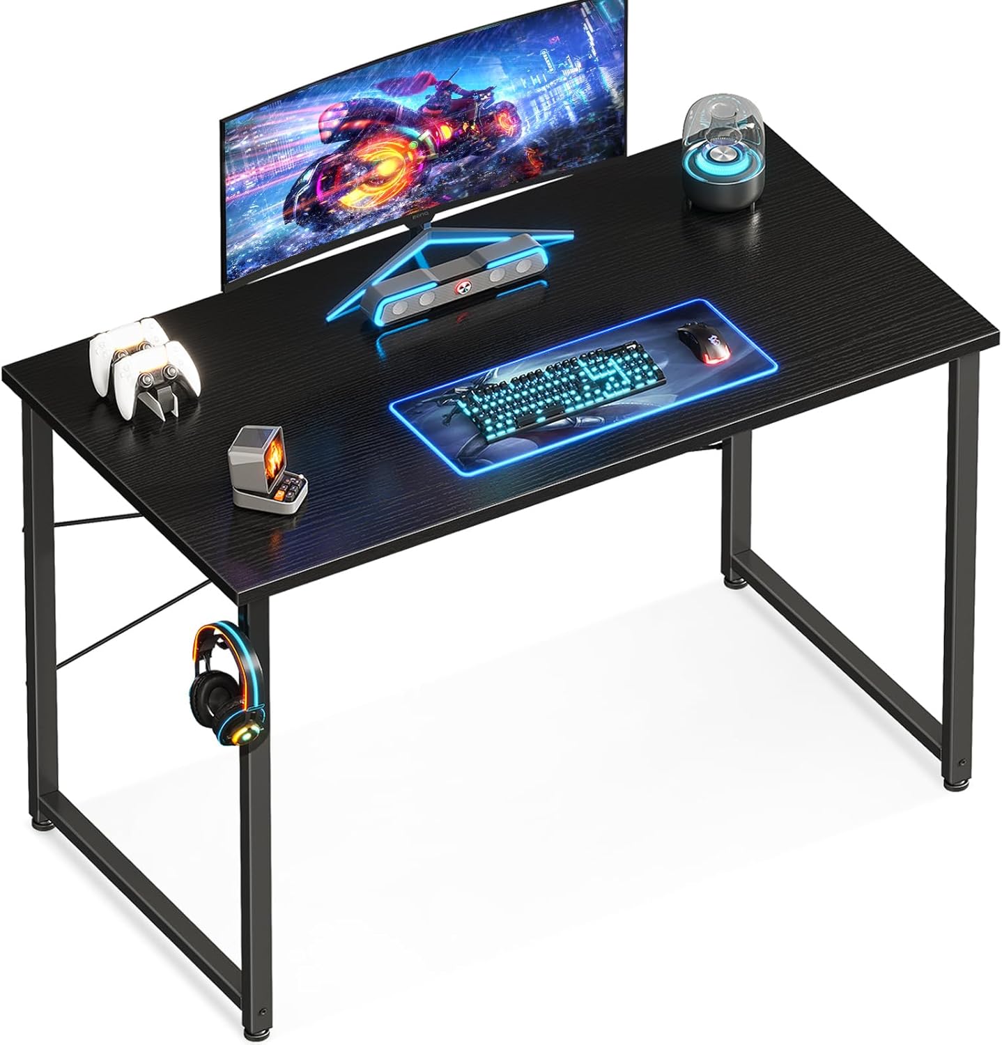 ODK 47.2 Inches Computer Desk for Home Office, Office Table for Small Spaces, Writing Desk with Headphone Hooks, Black
