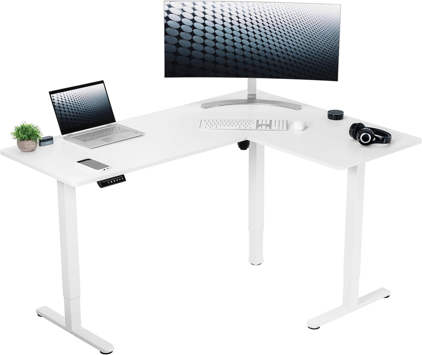 VIVO Electric Corner L-Shaped 63 x 55 in Standing Desk, Memory Height Adjustment, Black Top Black Frame, DESK-E3CTB