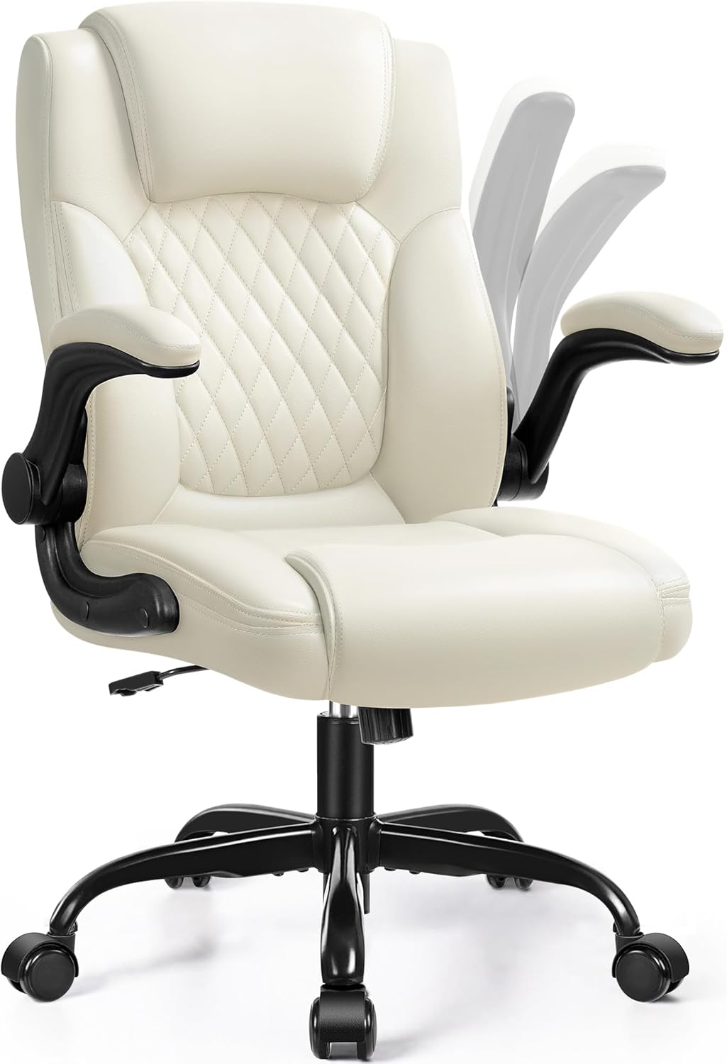 Leather Office Chair, PU Home Computer Desk Chairs with Ergonomic Back Support, 360°Swivel Free,Small Gmaing Chair with Wheels and Adjustable Armrests, for Short People Use, Black