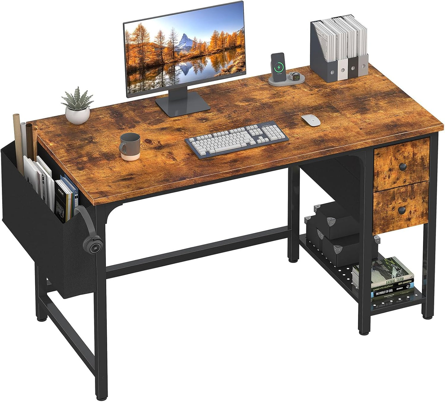 Lufeiya White Small Desk with Drawers - 40 Inch Computer Desk for Small Space Home Office, Modern Simple Study Writing Table PC Desks