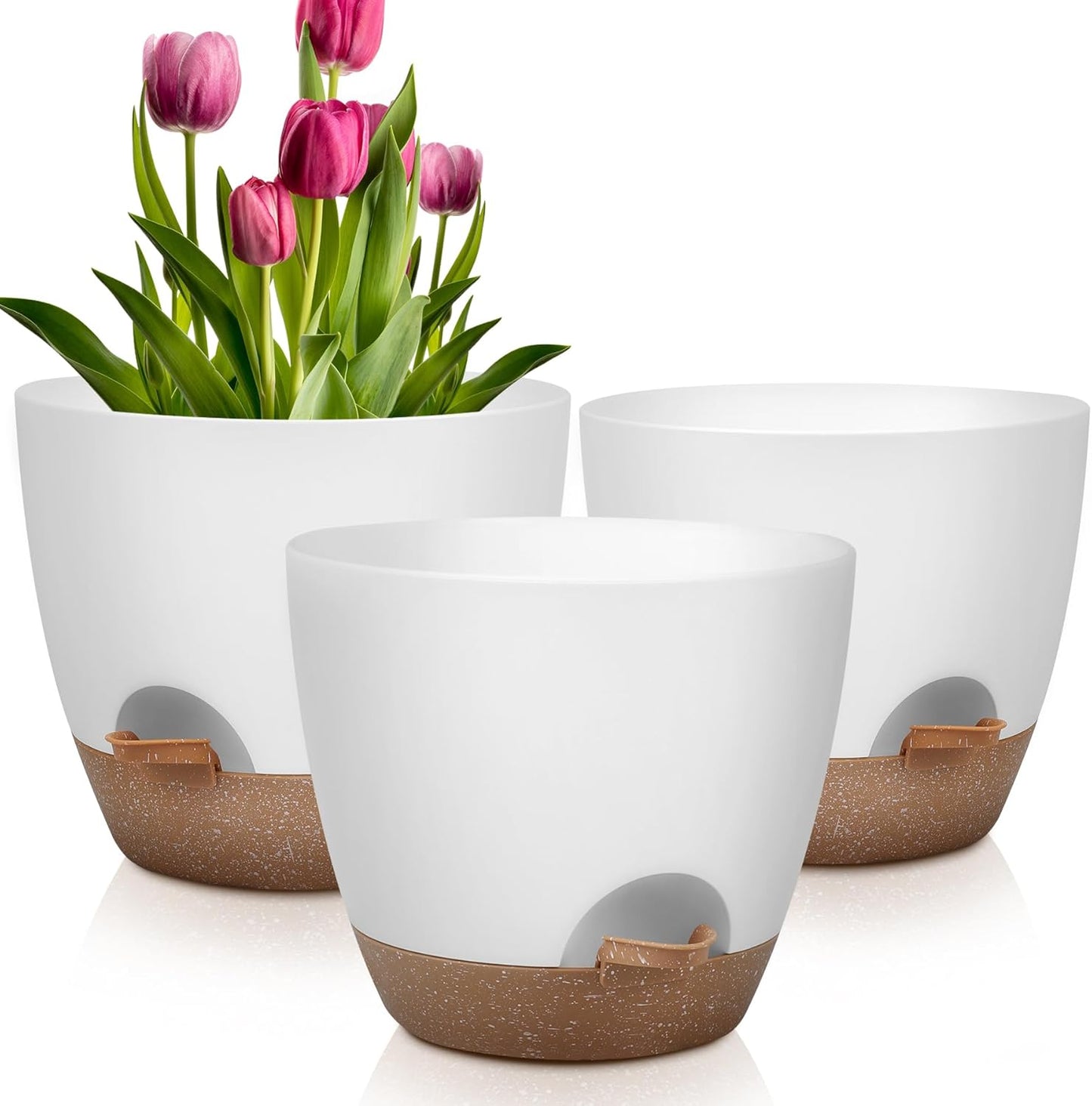 Plant Pots 10/9/8/7.5/7 Inch Self Watering Pots, Set of 5 Plastic Planters with Drainage Holes and Saucers,Plastic Flower Pots,Nursery Planting Pot for Indoor Out Door Plants(Green)