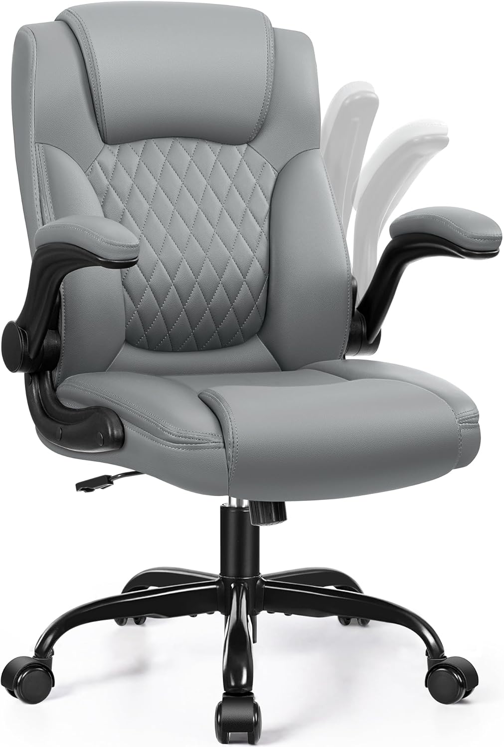 Leather Office Chair, PU Home Computer Desk Chairs with Ergonomic Back Support, 360°Swivel Free,Small Gmaing Chair with Wheels and Adjustable Armrests, for Short People Use, Black