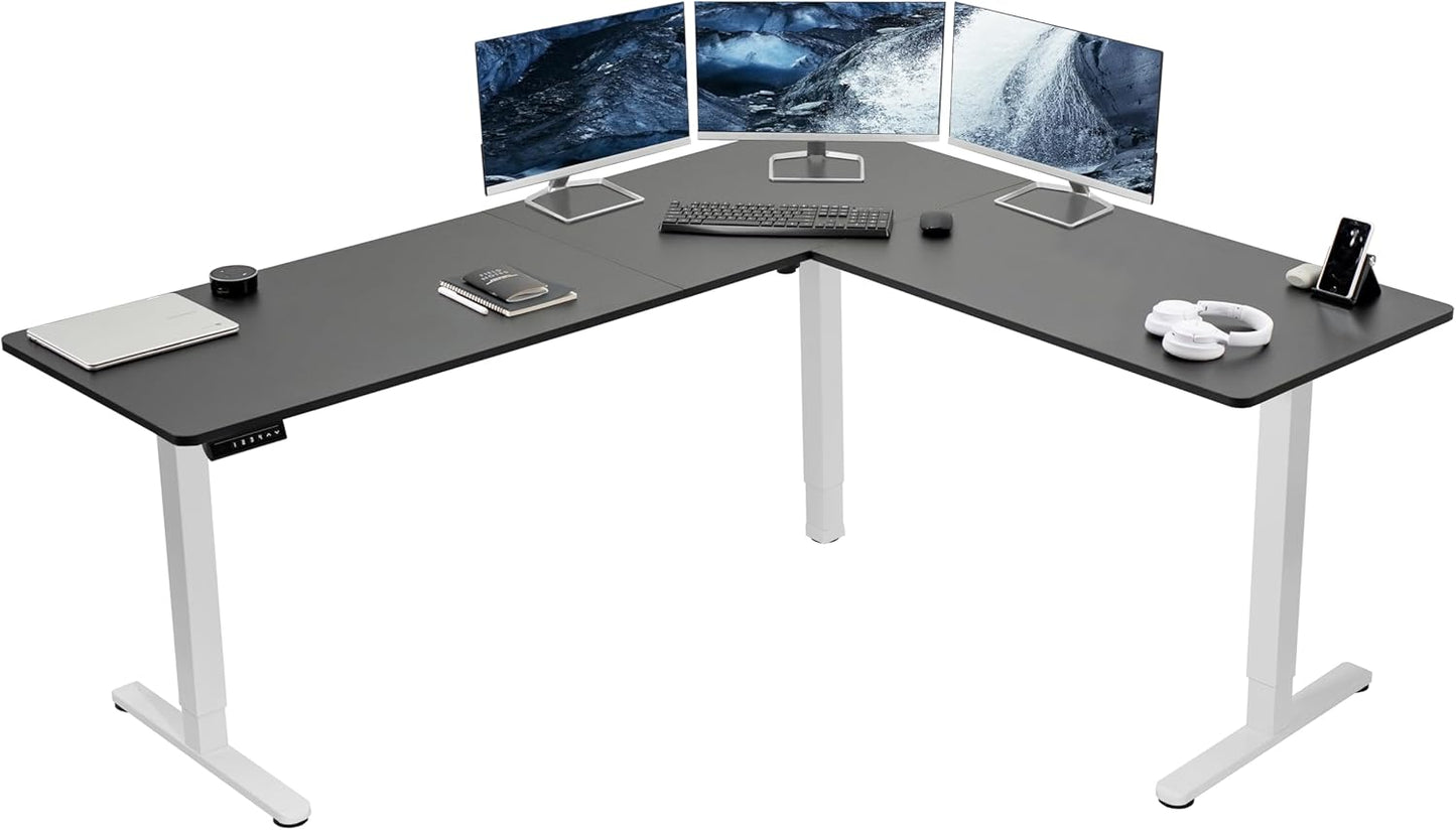 VIVO Electric Corner L-Shaped 63 x 55 in Standing Desk, Memory Height Adjustment, Black Top Black Frame, DESK-E3CTB