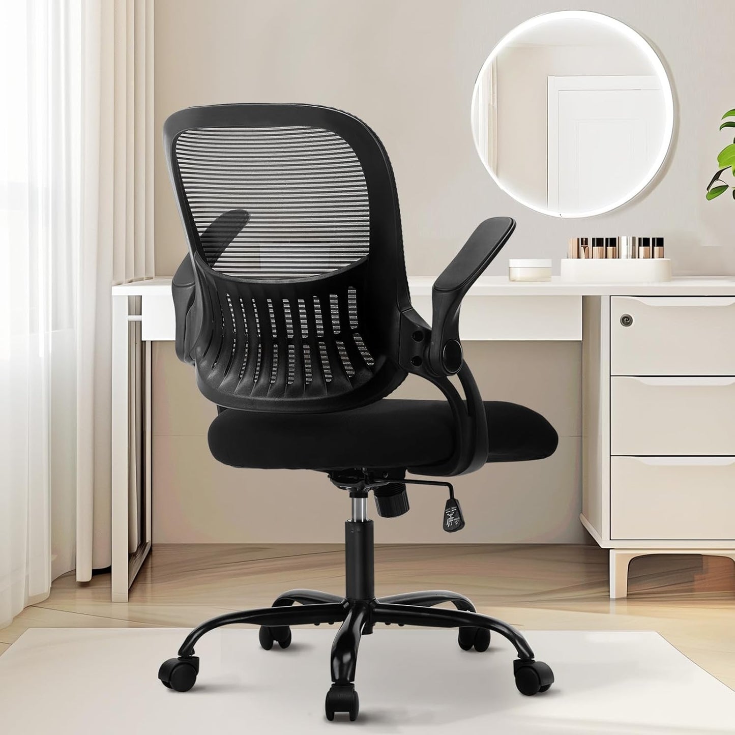 Sweetcrispy High-Back Mesh Home Office Chair with Adjustable Headrest and Lumbar Support, Flip-up Armrest Ergonomic Rolling Work Chair for Study, and Bedroom, Grey