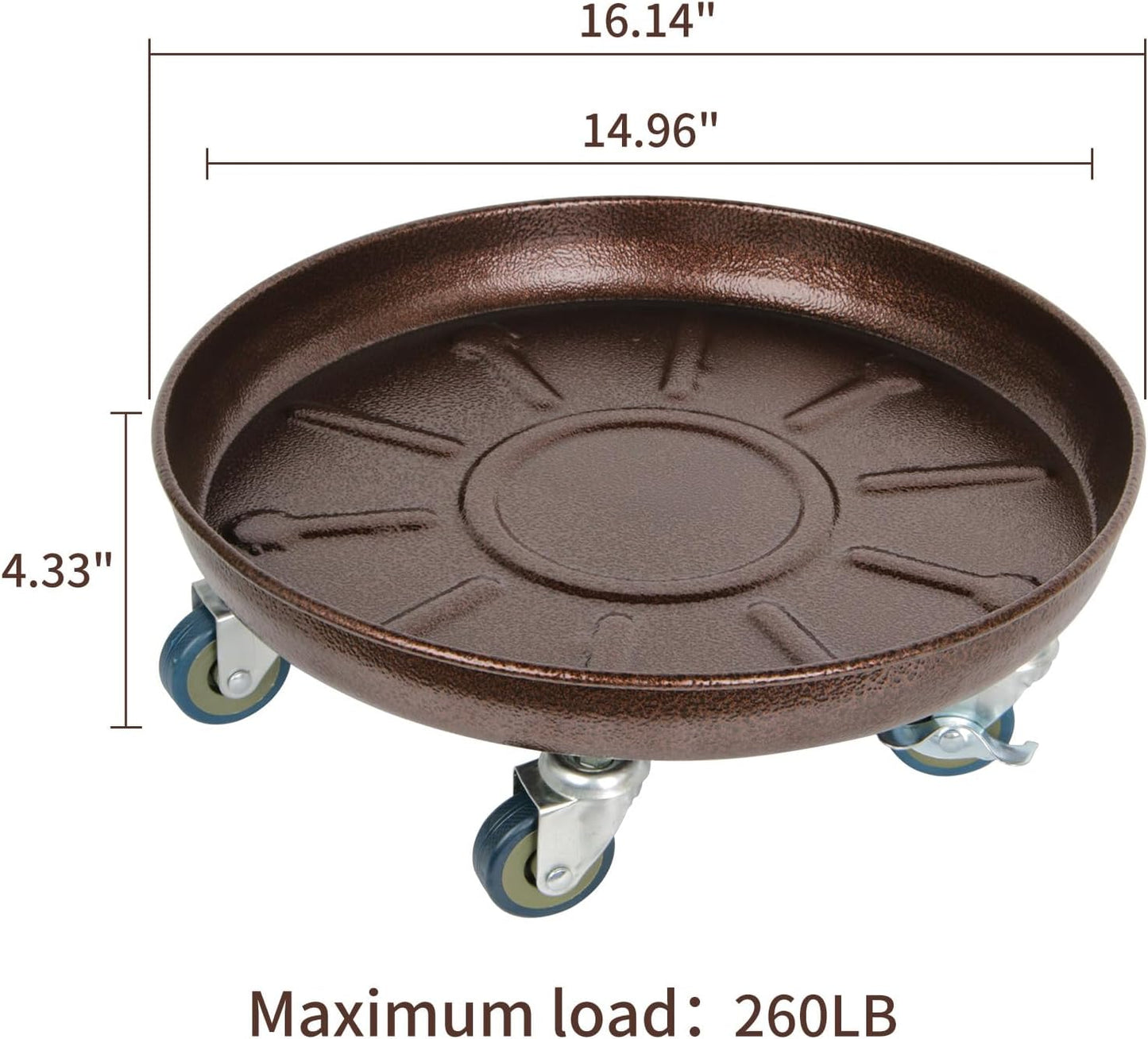 2 Pack Plant Caddy 16 Inches Heavy Duty Plant Stand with Lockable Wheels, Support 230 Lbs Plants, Indoor and Outdoor Flowerpot Tray (16, Matte Bronze)
