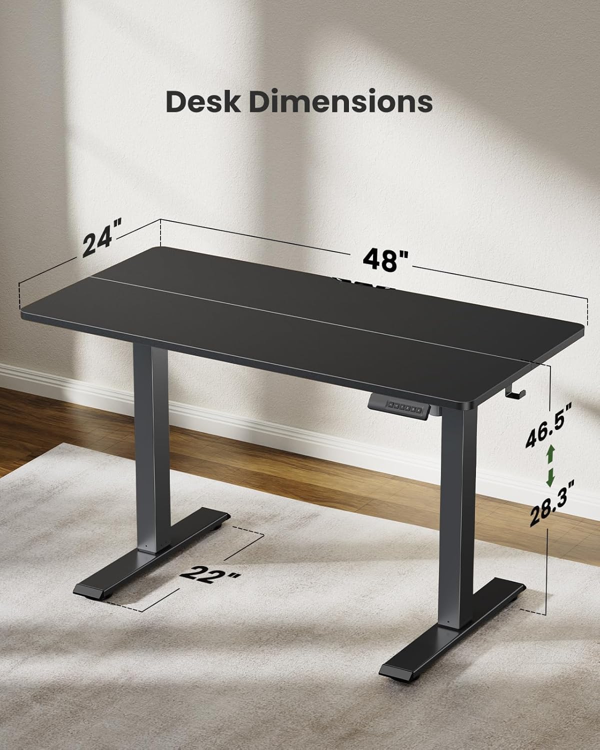 Marsail Standing Desk Adjustable Height Stand up Home Office Desk, 48x24 Inch Electric Standing Computer Desk, with 4 Memory Presets, Headphone Hook, Cable Organizer, Black