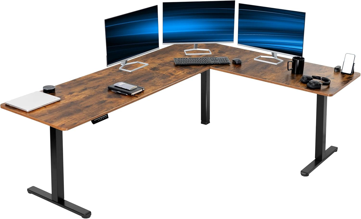 VIVO Electric Corner L-Shaped 63 x 55 in Standing Desk, Memory Height Adjustment, Black Top Black Frame, DESK-E3CTB