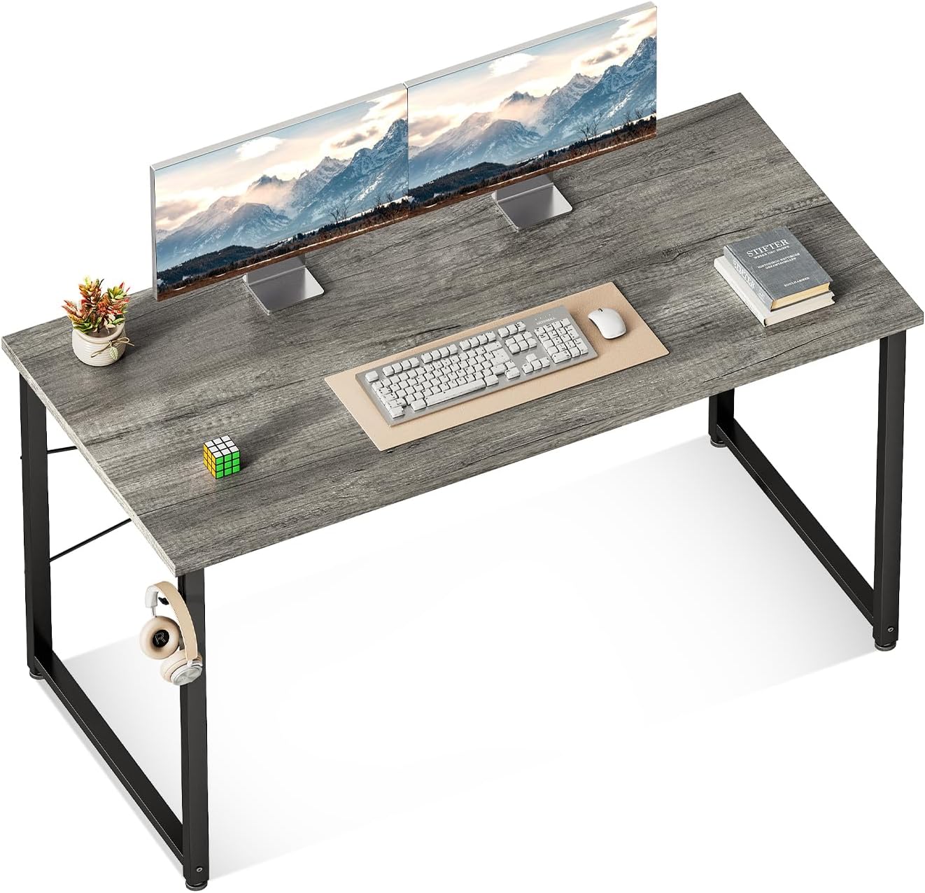 ODK 47.2 Inches Computer Desk for Home Office, Office Table for Small Spaces, Writing Desk with Headphone Hooks, Black