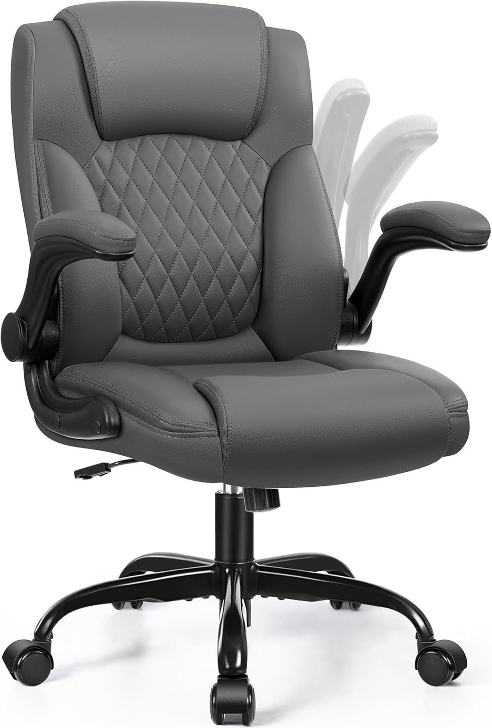Leather Office Chair, PU Home Computer Desk Chairs with Ergonomic Back Support, 360°Swivel Free,Small Gmaing Chair with Wheels and Adjustable Armrests, for Short People Use, Black