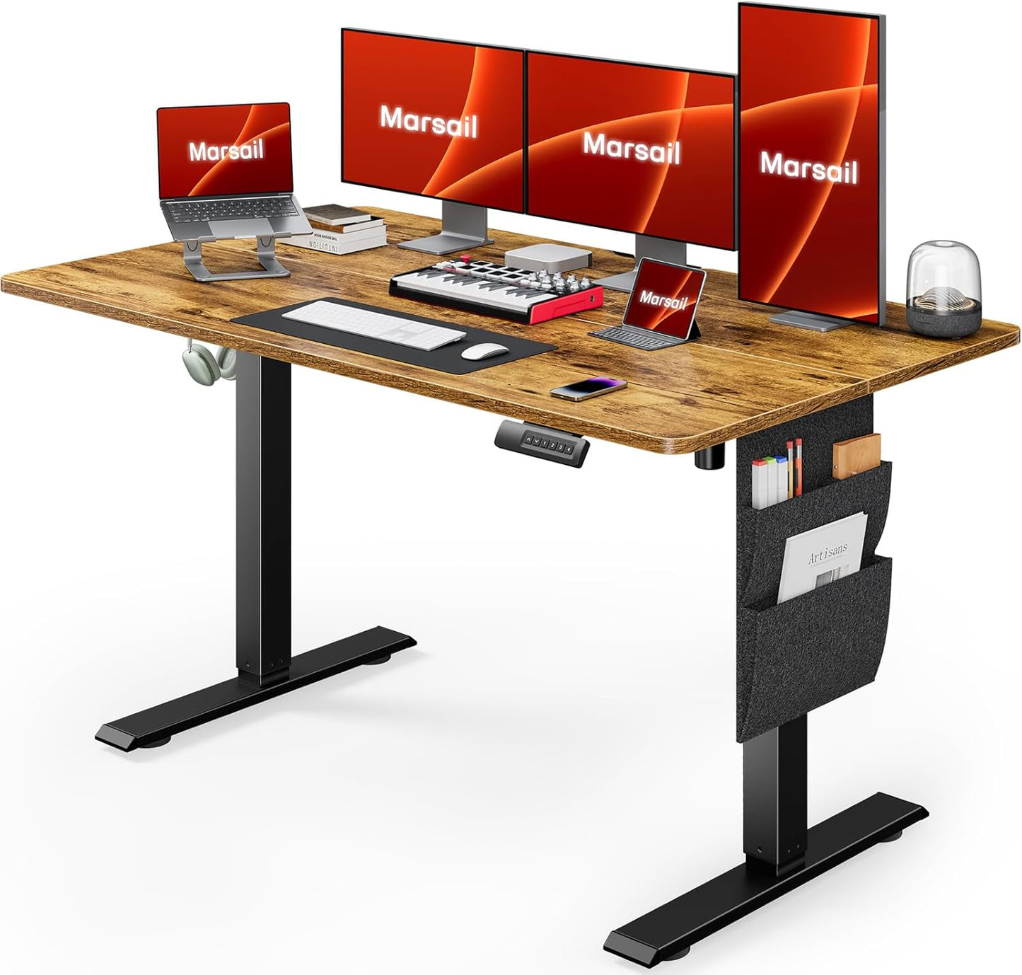 Marsail Standing Desk Adjustable Height Stand up Home Office Desk, 48x24 Inch Electric Standing Computer Desk, with 4 Memory Presets, Headphone Hook, Cable Organizer, Black