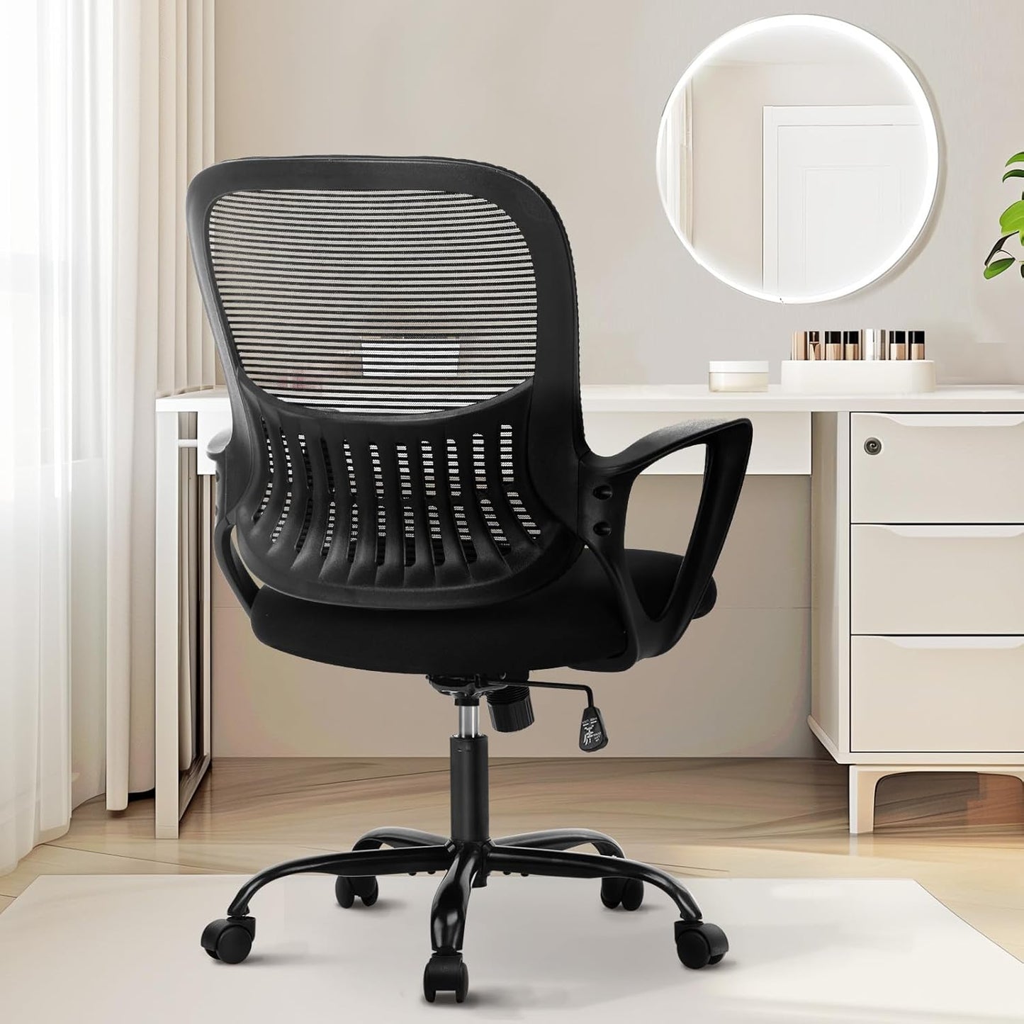 Sweetcrispy High-Back Mesh Home Office Chair with Adjustable Headrest and Lumbar Support, Flip-up Armrest Ergonomic Rolling Work Chair for Study, and Bedroom, Grey