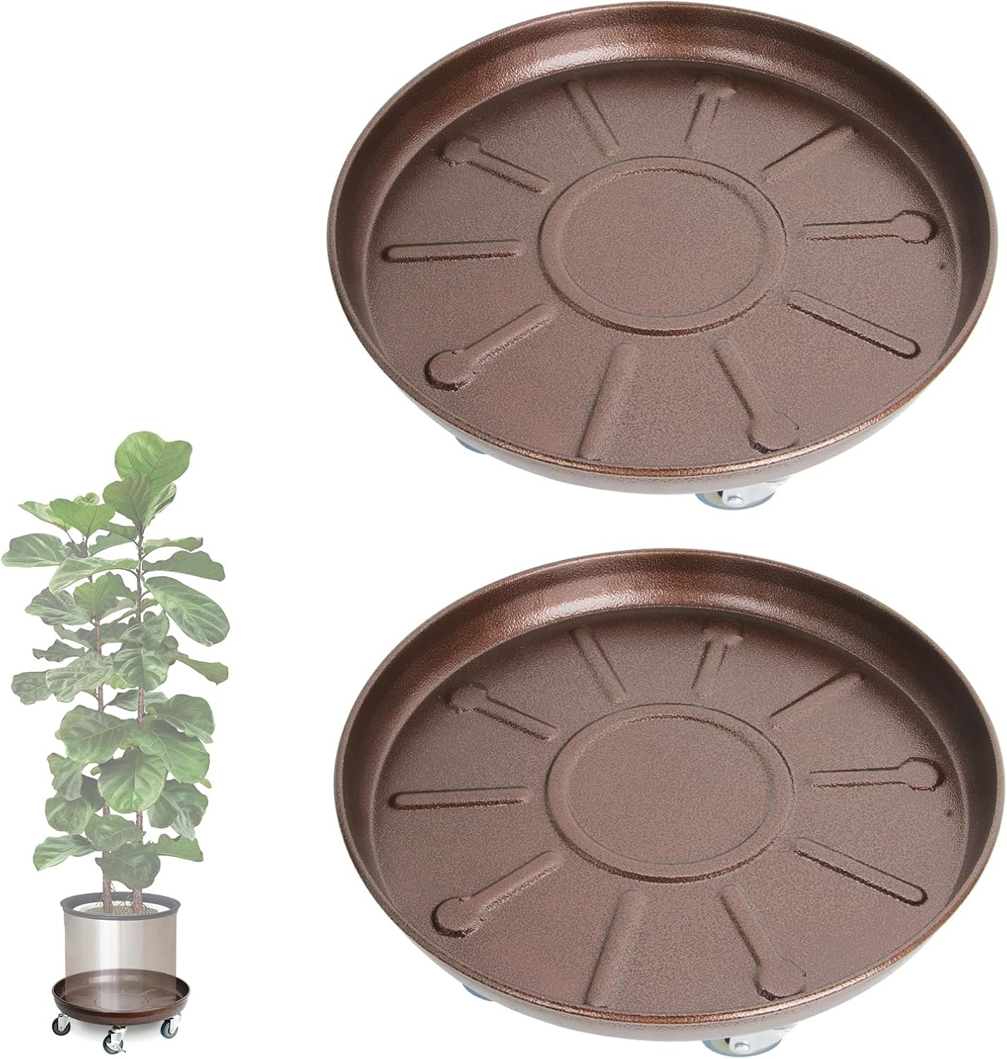 2 Pack Plant Caddy 16 Inches Heavy Duty Plant Stand with Lockable Wheels, Support 230 Lbs Plants, Indoor and Outdoor Flowerpot Tray (16, Matte Bronze)