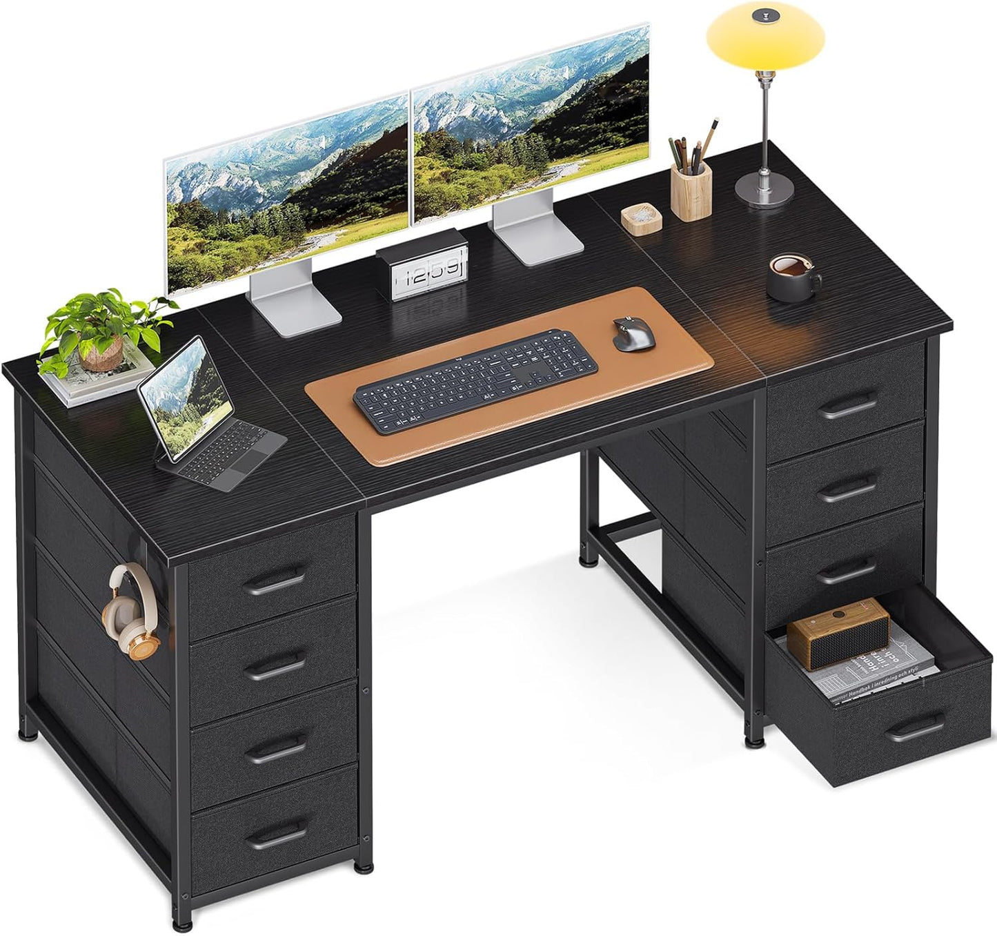 ODK 48 Inch White Computer Desk with 8 Fabric Drawers, Modern Office Desk with Large Storage for Home Office, Study, Gaming, White