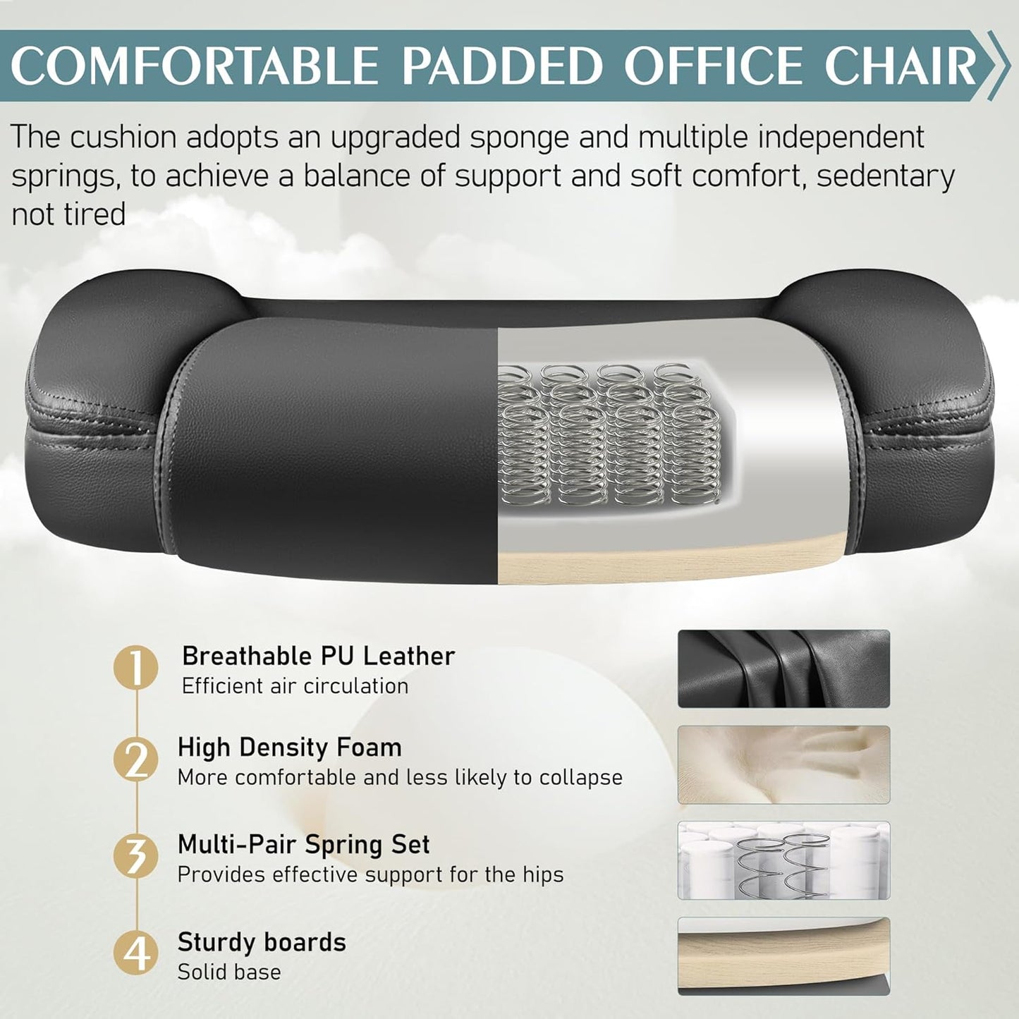 Leather Office Chair, PU Home Computer Desk Chairs with Ergonomic Back Support, 360°Swivel Free,Small Gmaing Chair with Wheels and Adjustable Armrests, for Short People Use, Black