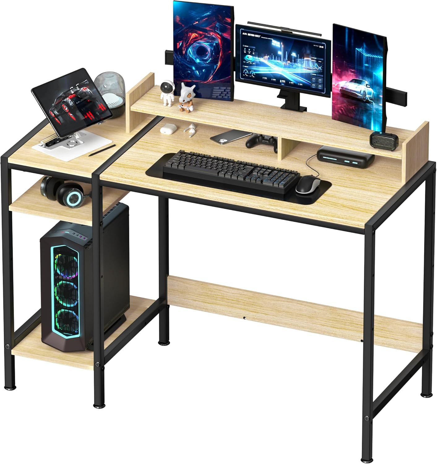 Computer Desk - 39” Gaming Desk, Home Office Table with Storage, Small Desk with Monitor Stand, Adjustable Storage Space, Modern Design Corner Table.