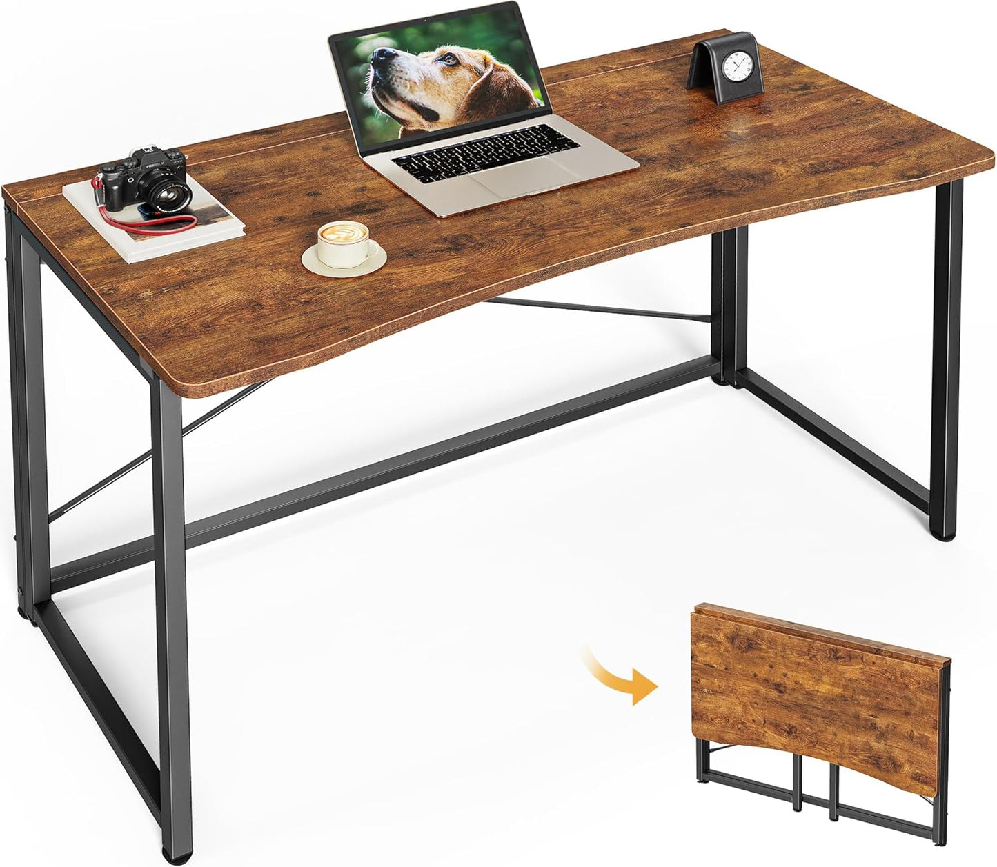 Huuger Folding Desk for Small Spaces, 31.5 Inch Foldable Computer Table, for Home Office, Study, Bedroom, Dorm, Space Saving, Small Writing Work Office Computer Desk, Easy to Fold, Rustic Brown