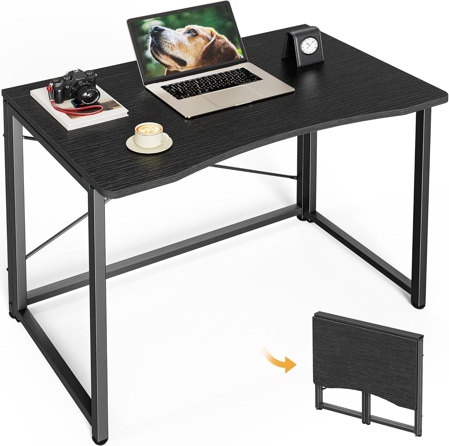 Huuger Folding Desk for Small Spaces, 31.5 Inch Foldable Computer Table, for Home Office, Study, Bedroom, Dorm, Space Saving, Small Writing Work Office Computer Desk, Easy to Fold, Rustic Brown