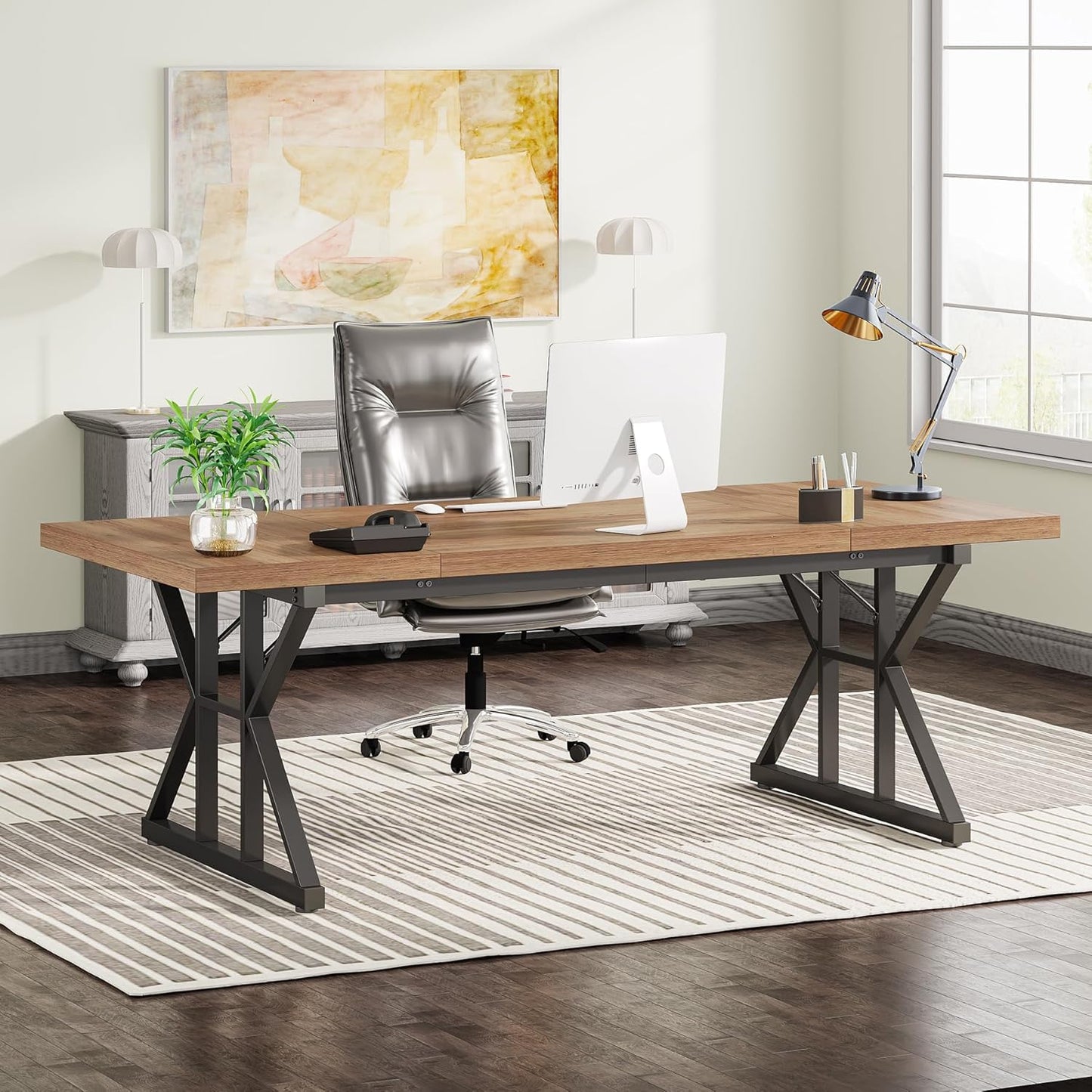 Tribesigns 70.8-Inch Executive Desk, Large Computer Office Desk Workstation, Modern Simple Style Laptop Desk Study Writing Table Business Furniture for Home Office (Brown/Black, 70.8 Inch)