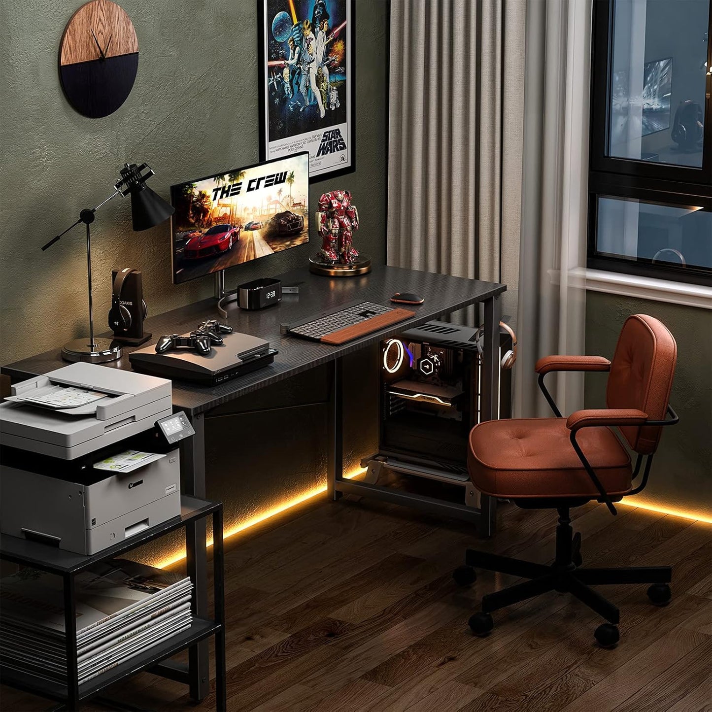 ODK 47.2 Inches Computer Desk for Home Office, Office Table for Small Spaces, Writing Desk with Headphone Hooks, Black