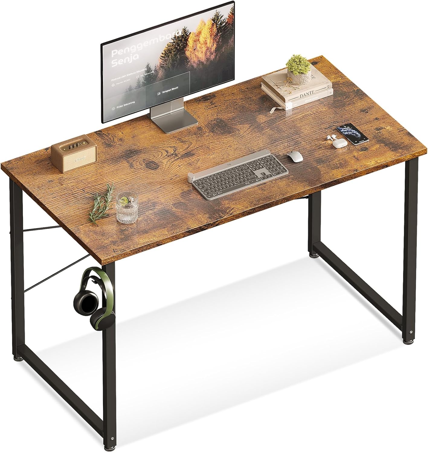 ODK 47.2 Inches Computer Desk for Home Office, Office Table for Small Spaces, Writing Desk with Headphone Hooks, Black