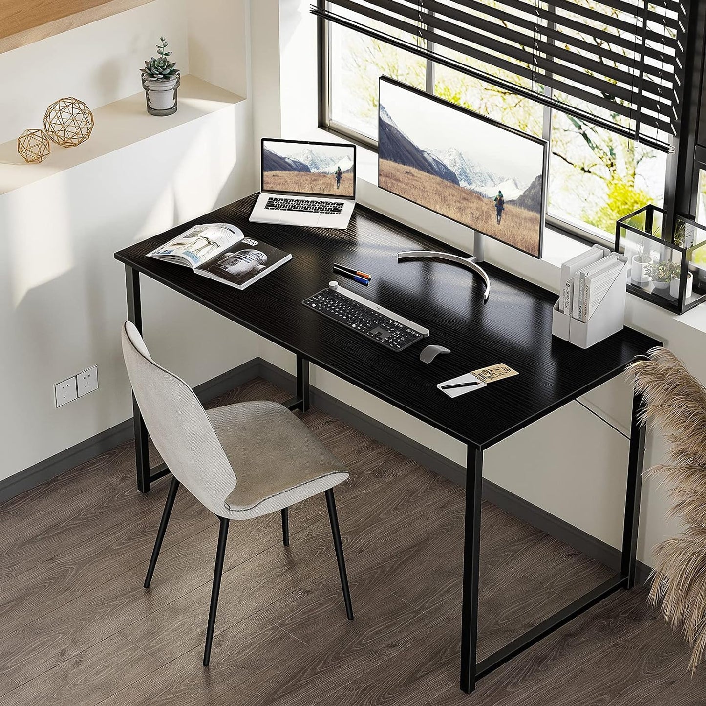 ODK 47.2 Inches Computer Desk for Home Office, Office Table for Small Spaces, Writing Desk with Headphone Hooks, Black