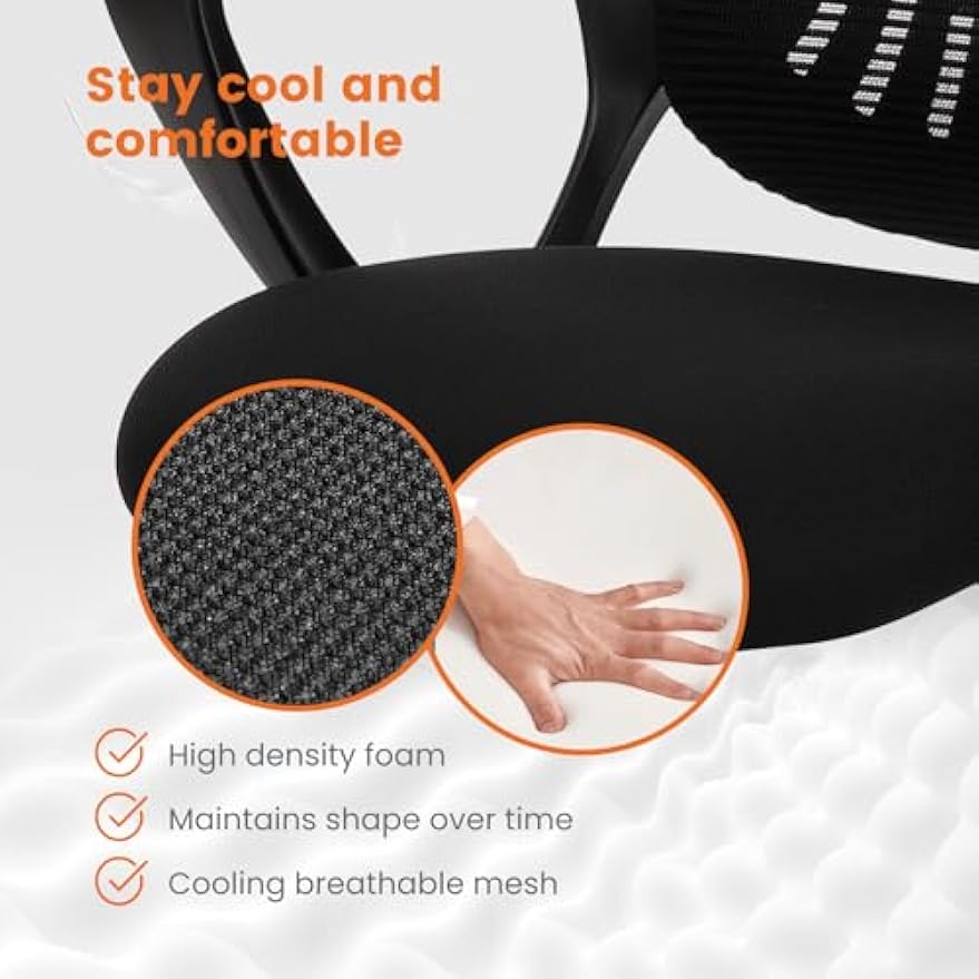 Sweetcrispy Ergonomic Mid-Back Mesh Home Office Desk Chair with Wheels, Lumbar Support, and Comfortable Armrests for Home, Bedroom, Study, Office