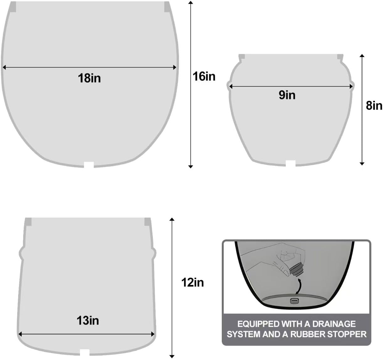 Craft flowerpots 18"+13"+19" Dia Round Concrete Planter Set of 3 Large Outdoor/Indoor Planter Pots Containers with Drainage Holes and Rubber Plug for Home Garden (White, Large)