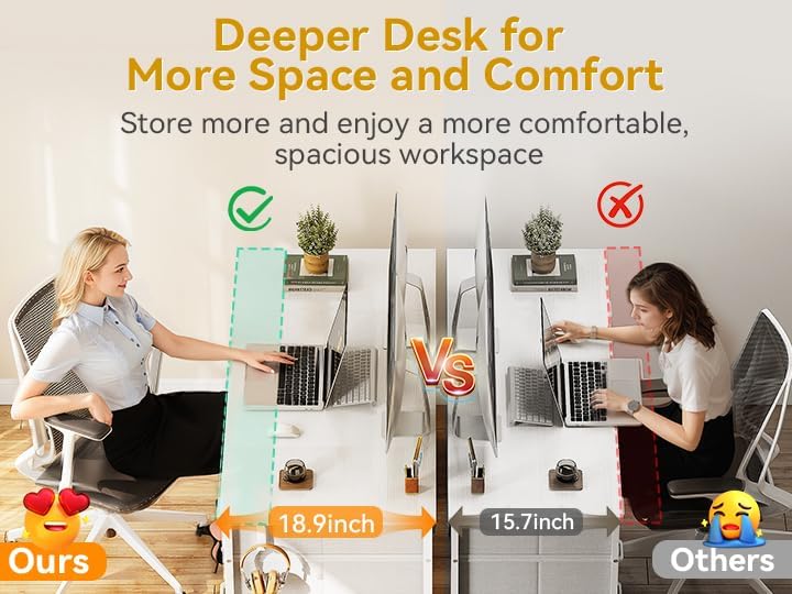 ODK 48 Inch White Computer Desk with 8 Fabric Drawers, Modern Office Desk with Large Storage for Home Office, Study, Gaming, White
