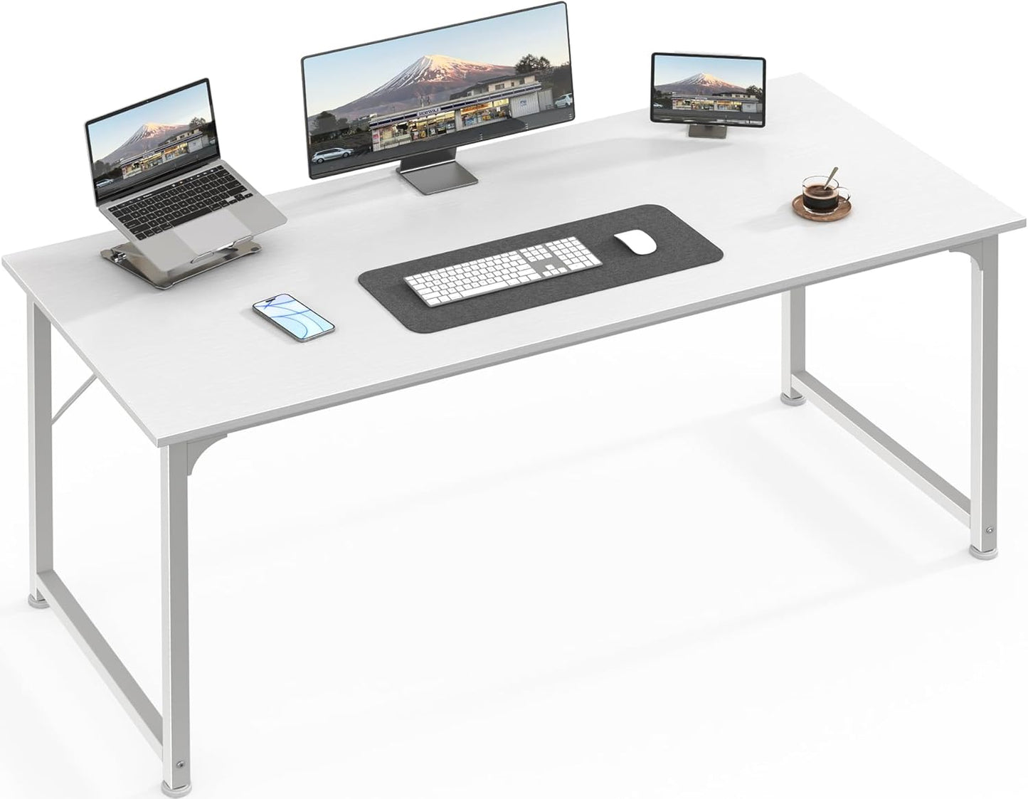 Huuger Computer Desk, 55 Inch Home Office Desk, Gaming Writing Work from Home Study Desk, Large Legroom, Sturdy Metal Frame, Modern Simple, Rustic Brown