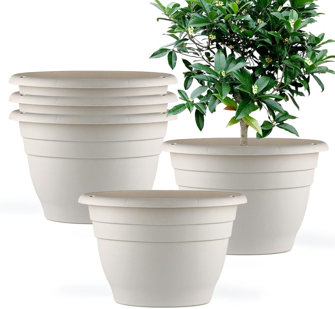 Plant Pots Set of 5, 10" Outside Diameter Flower Pots, 8.5" Inner Diameter Planters with Drainage Hole, Durable Garden Pots Perfect for Indoor & Outdoor Plant Planting, Decor, Gray