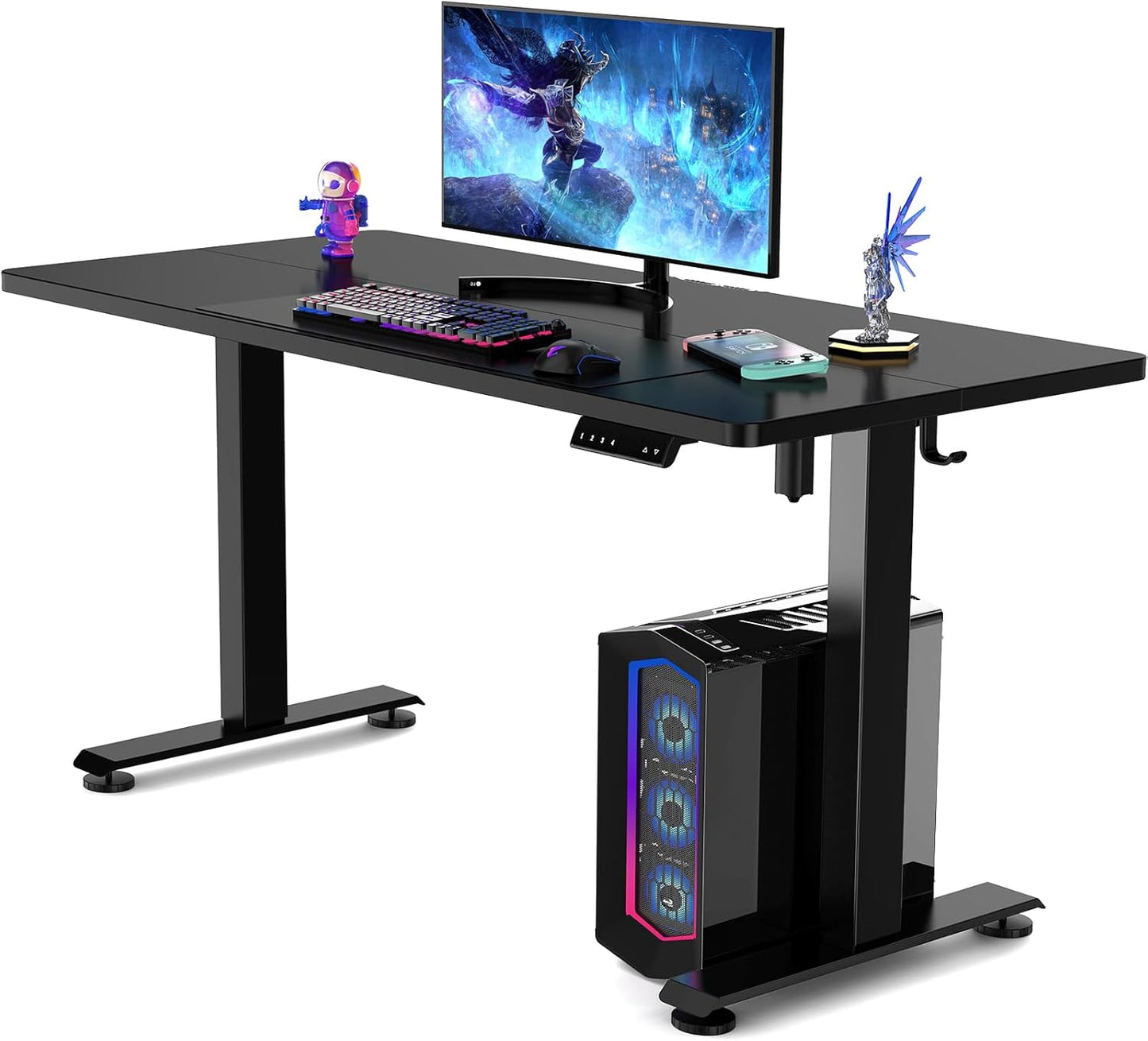Veken 55 Inch Large Electric Standing Desk, 4 Memory Heights Adjustable,Sit to Stand Up, Work Home Office Computer Table for Study, Walking Pad, Writing, and Games, Wooden Desktop Desks, White
