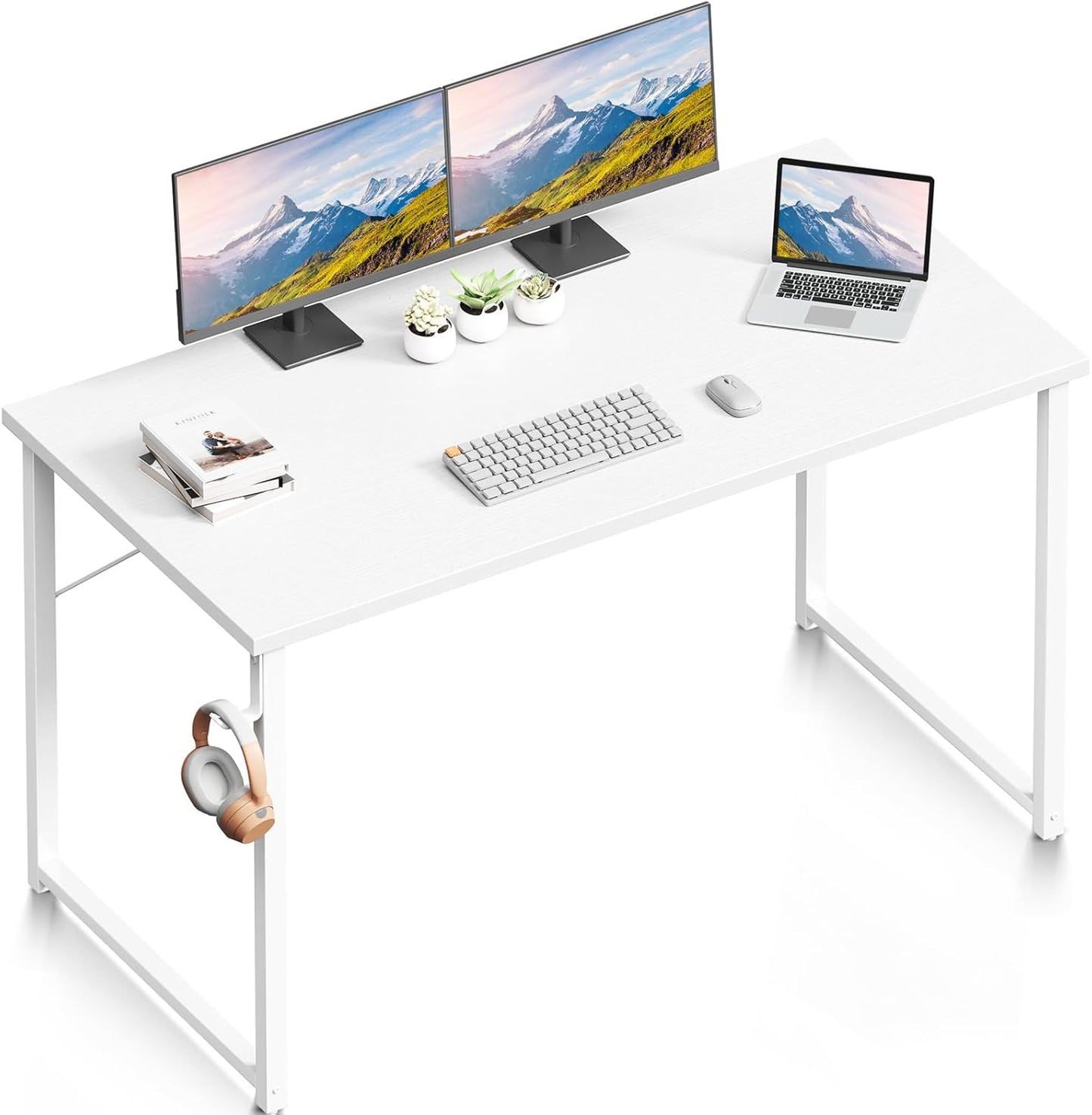 ODK 40 Inches Computer Desk for Home Office, Office Table for Small Spaces, Writing Desk with Headphone Hooks, Rustic Brown