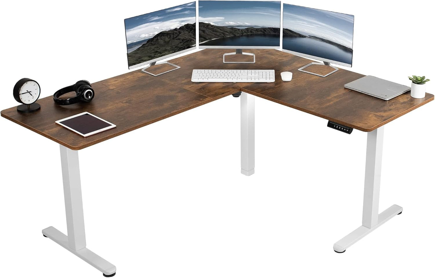 VIVO Electric Corner L-Shaped 63 x 55 in Standing Desk, Memory Height Adjustment, Black Top Black Frame, DESK-E3CTB