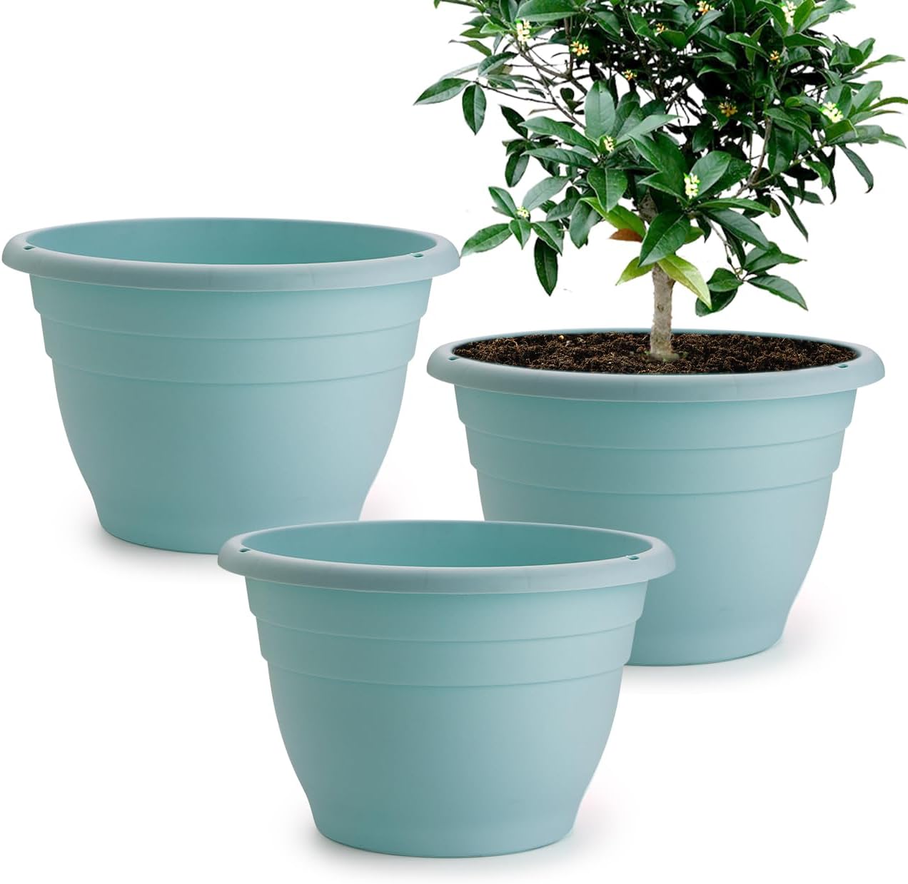 Plant Pots Set of 5, 10" Outside Diameter Flower Pots, 8.5" Inner Diameter Planters with Drainage Hole, Durable Garden Pots Perfect for Indoor & Outdoor Plant Planting, Decor, Gray