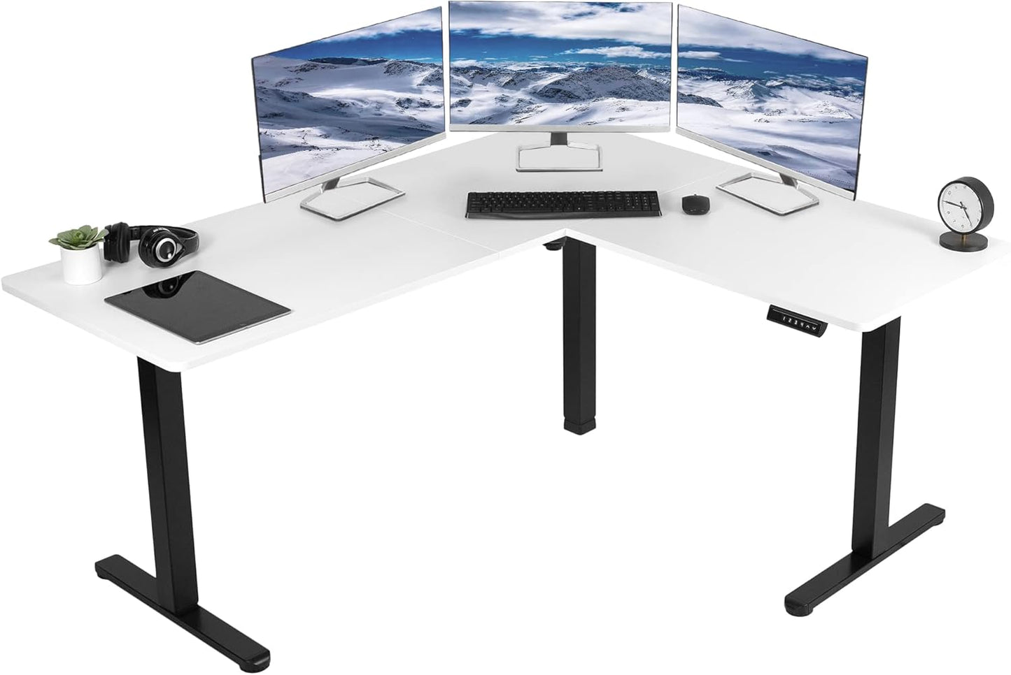 VIVO Electric Corner L-Shaped 63 x 55 in Standing Desk, Memory Height Adjustment, Black Top Black Frame, DESK-E3CTB