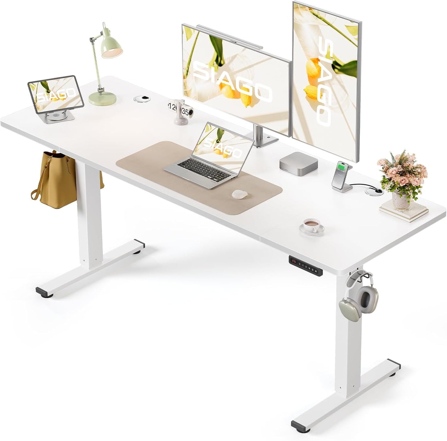 SIAGO Electric Standing Desk Adjustable - 48 x 24 Inch Sit Stand up Desk with Cable Management - 3 Memory Preset Adjustable Height Table