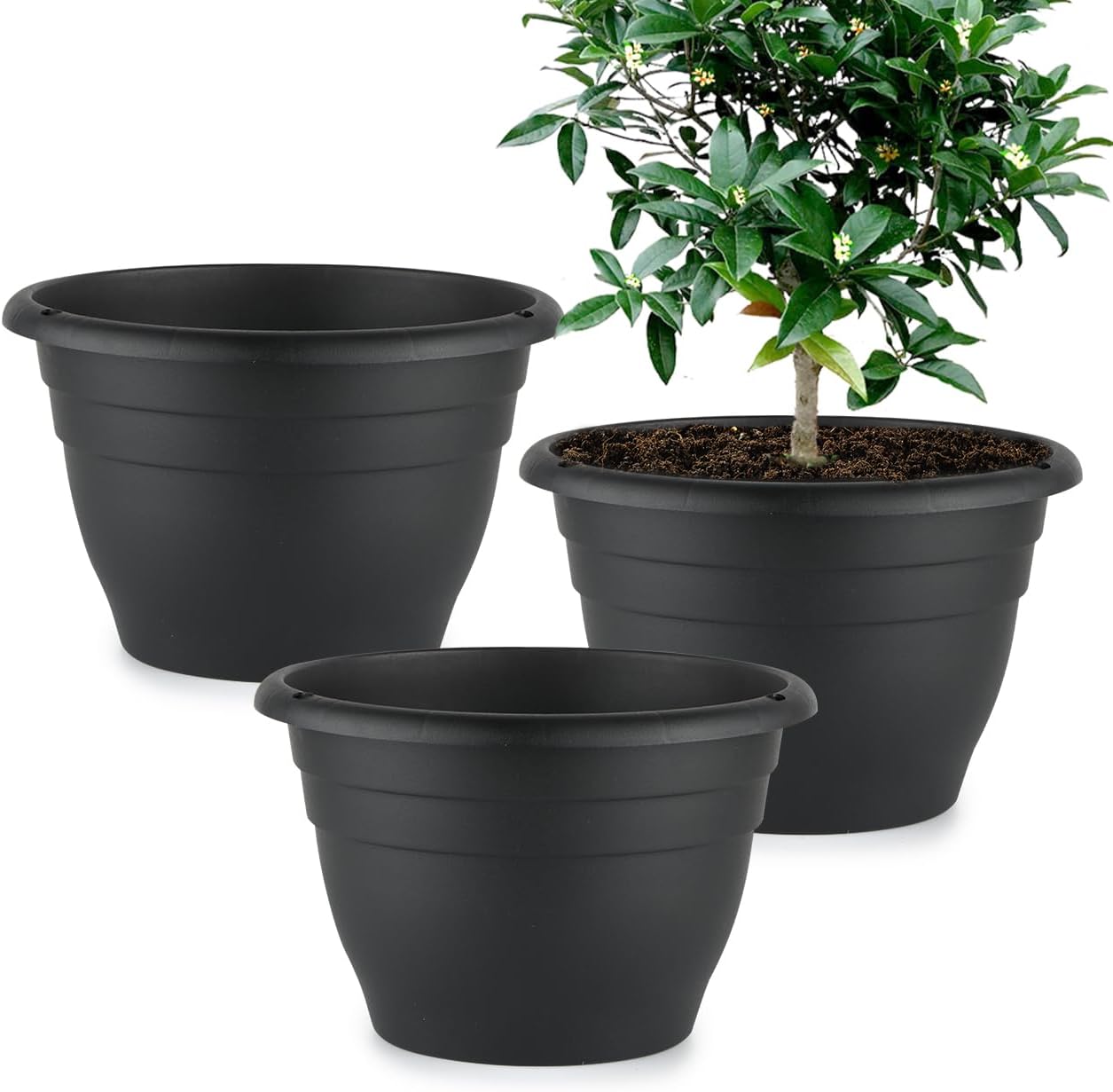 Plant Pots Set of 5, 10" Outside Diameter Flower Pots, 8.5" Inner Diameter Planters with Drainage Hole, Durable Garden Pots Perfect for Indoor & Outdoor Plant Planting, Decor, Gray