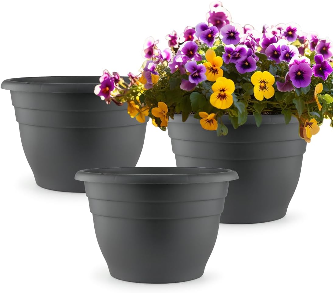 Plant Pots Set of 5, 10" Outside Diameter Flower Pots, 8.5" Inner Diameter Planters with Drainage Hole, Durable Garden Pots Perfect for Indoor & Outdoor Plant Planting, Decor, Gray