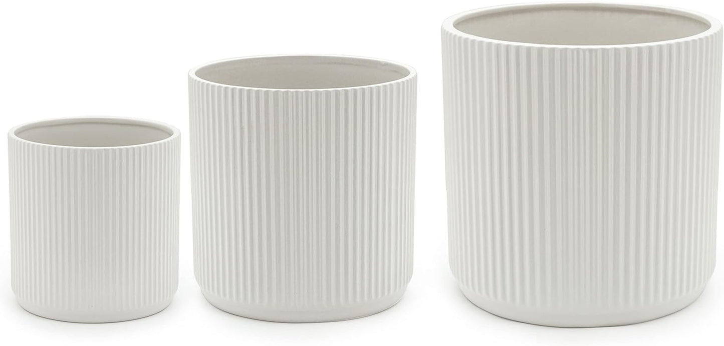 Amazon Basics Fluted Ceramic Round Planter, 10 in, White