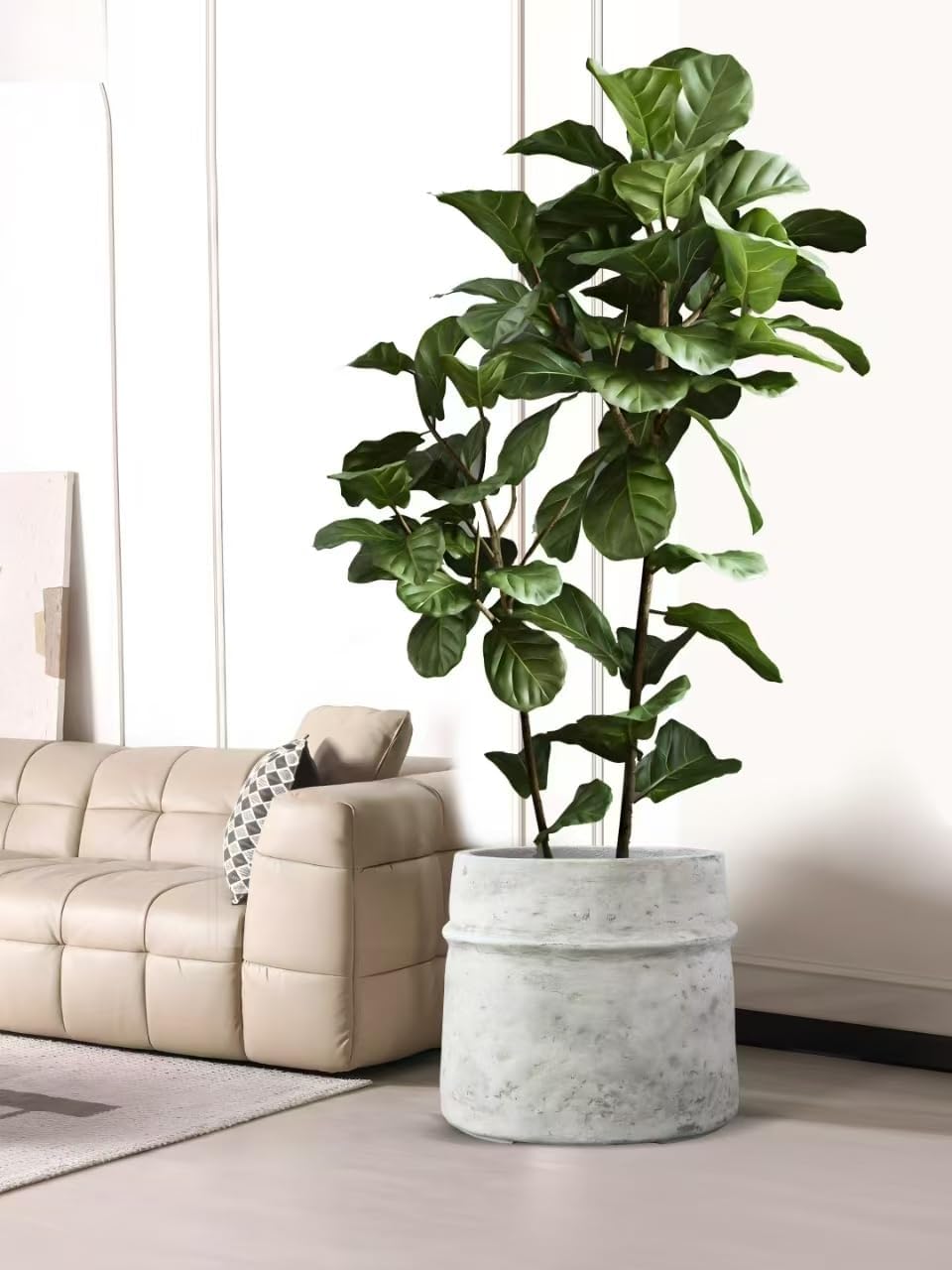 Craft flowerpots 18"+13"+19" Dia Round Concrete Planter Set of 3 Large Outdoor/Indoor Planter Pots Containers with Drainage Holes and Rubber Plug for Home Garden (White, Large)