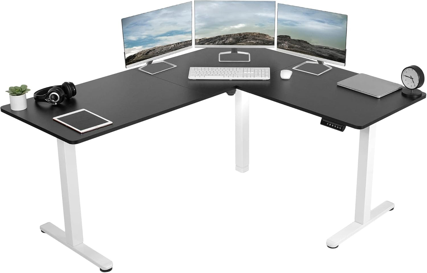 VIVO Electric Corner L-Shaped 63 x 55 in Standing Desk, Memory Height Adjustment, Black Top Black Frame, DESK-E3CTB