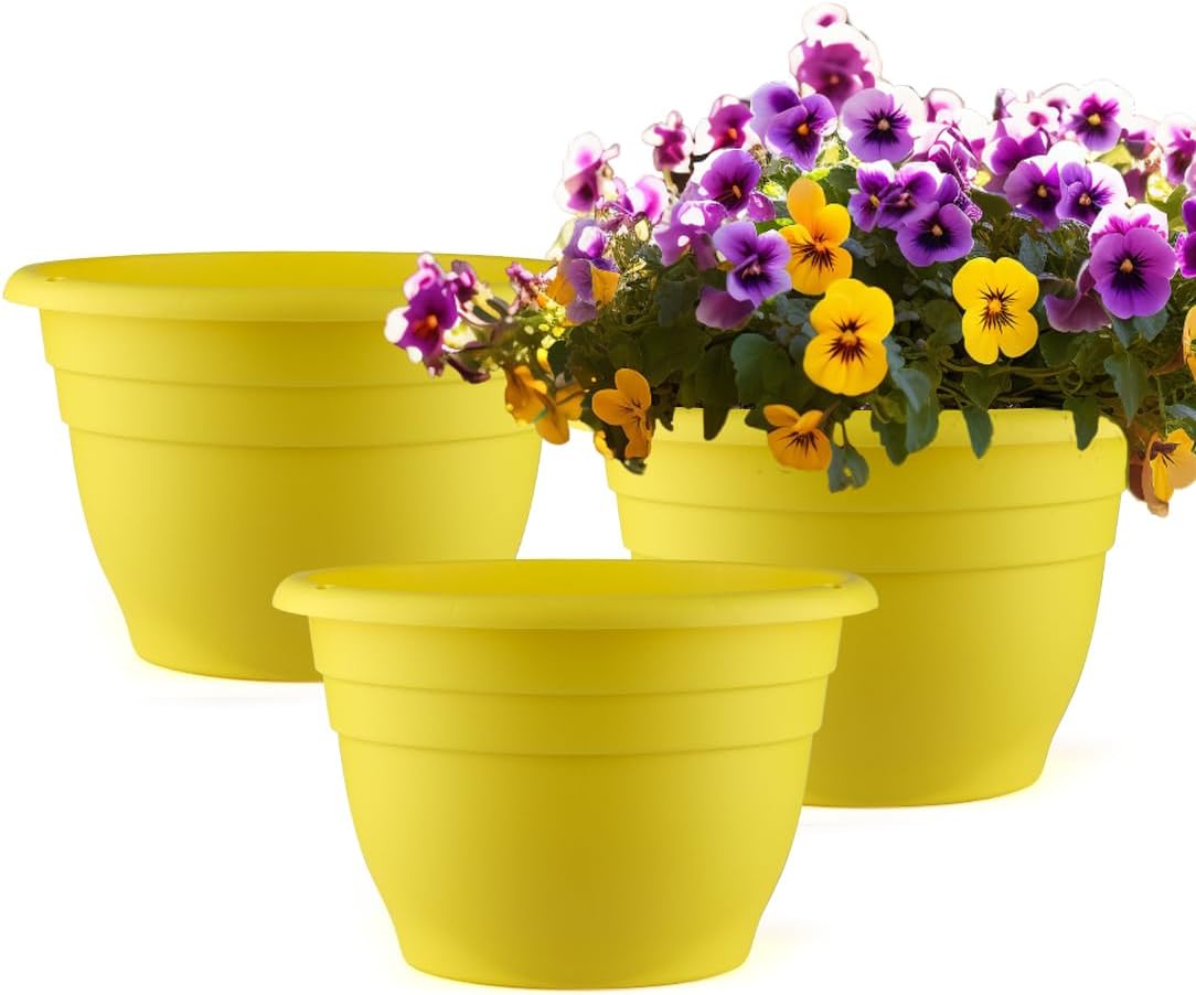 Plant Pots Set of 5, 10" Outside Diameter Flower Pots, 8.5" Inner Diameter Planters with Drainage Hole, Durable Garden Pots Perfect for Indoor & Outdoor Plant Planting, Decor, Gray