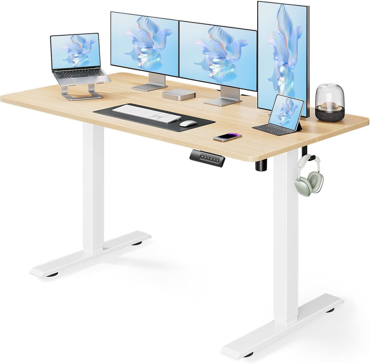 Marsail Standing Desk Adjustable Height Stand up Home Office Desk,‎ 48x24 Inch Electric Standing Computer Desk, with 4 Memory Presets, Headphone Hook, Cable Organizer, Black