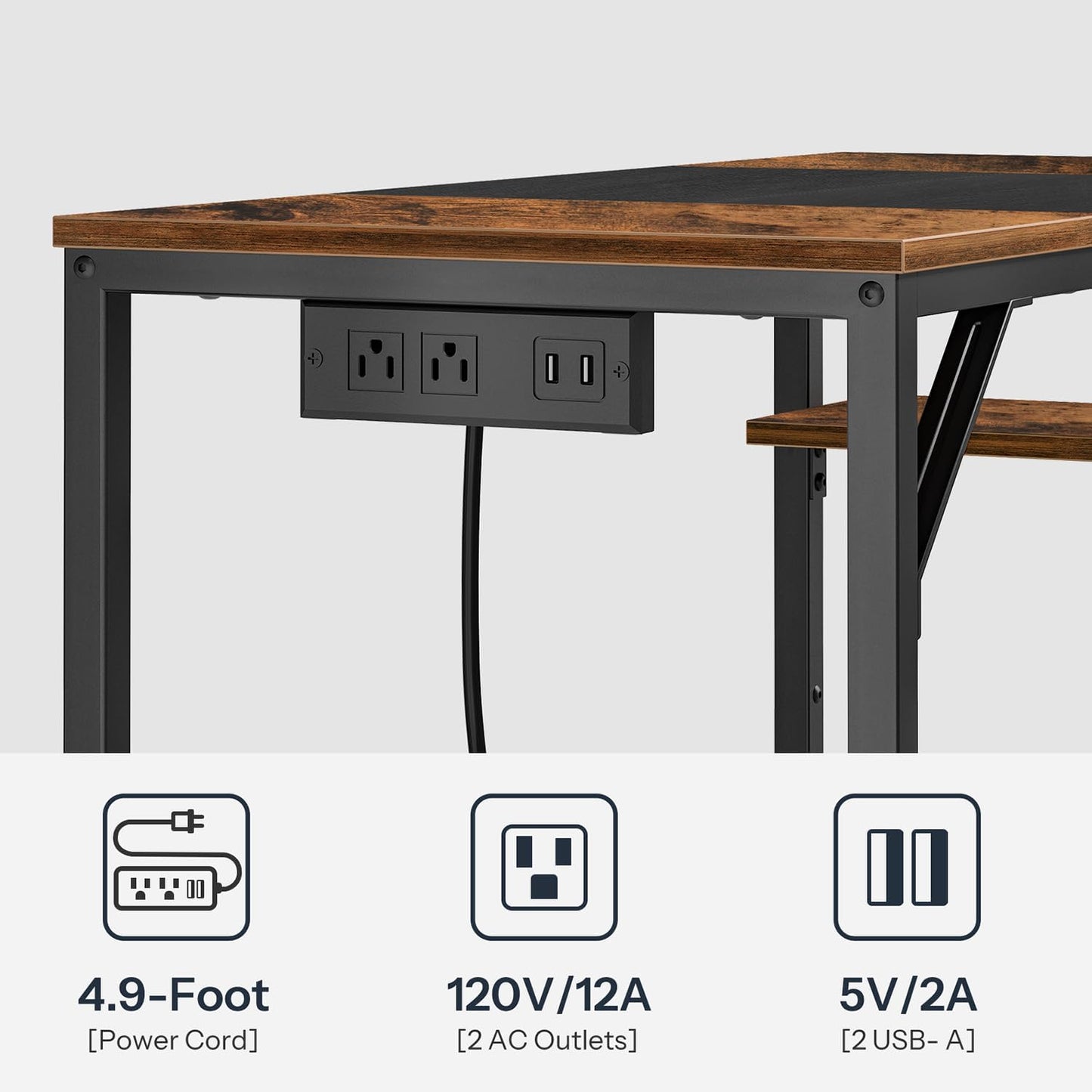 HOOBRO Computer Desk, Home Office Desk with Power Outlet, Writing Desk with 2 Shelves, Modern Small Desk for Home Office, Study, Easy to Assemble, Rustic Brown and Black BF43UDN01